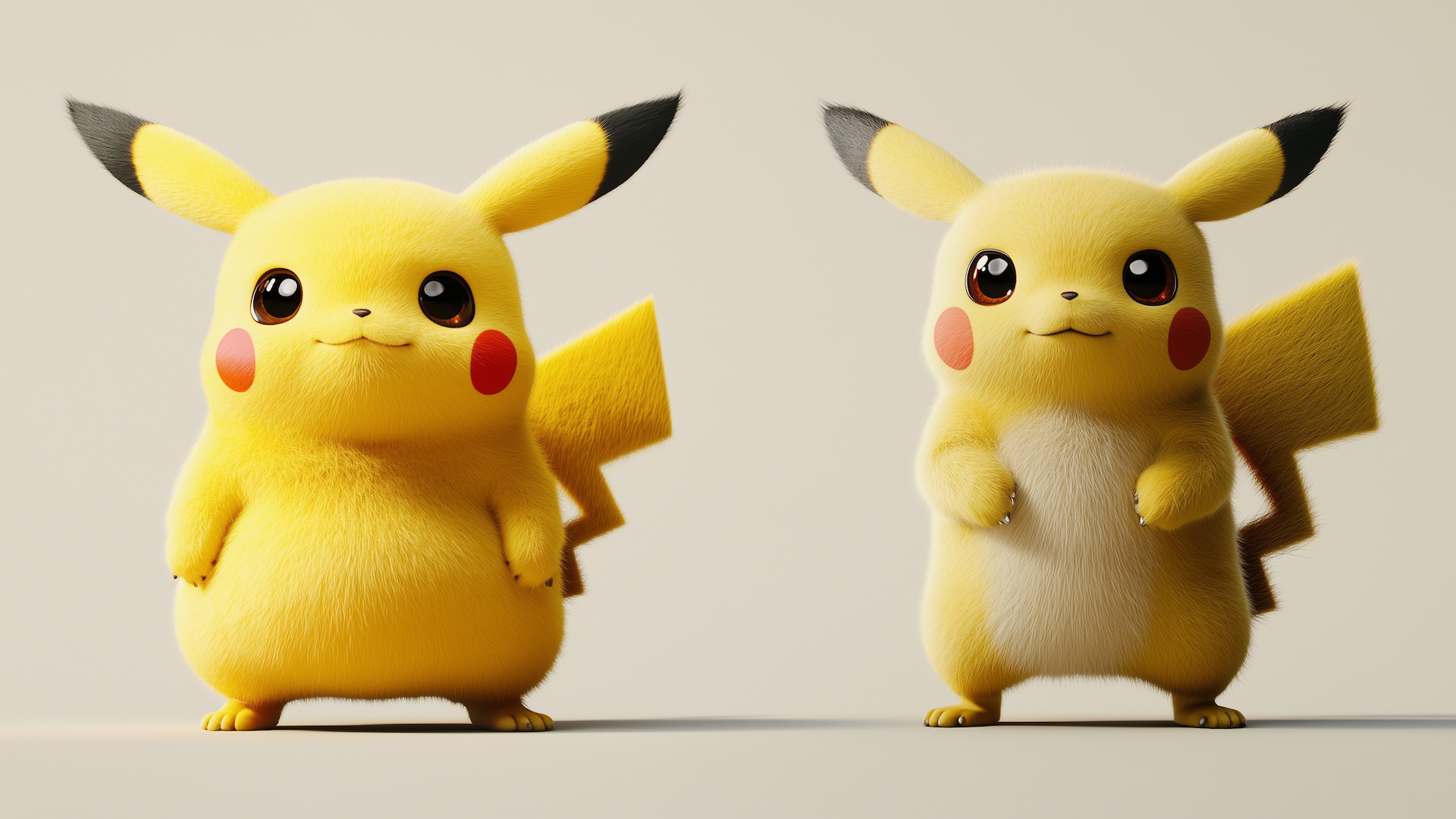 Pikachu character design evolution - from chubby to slim