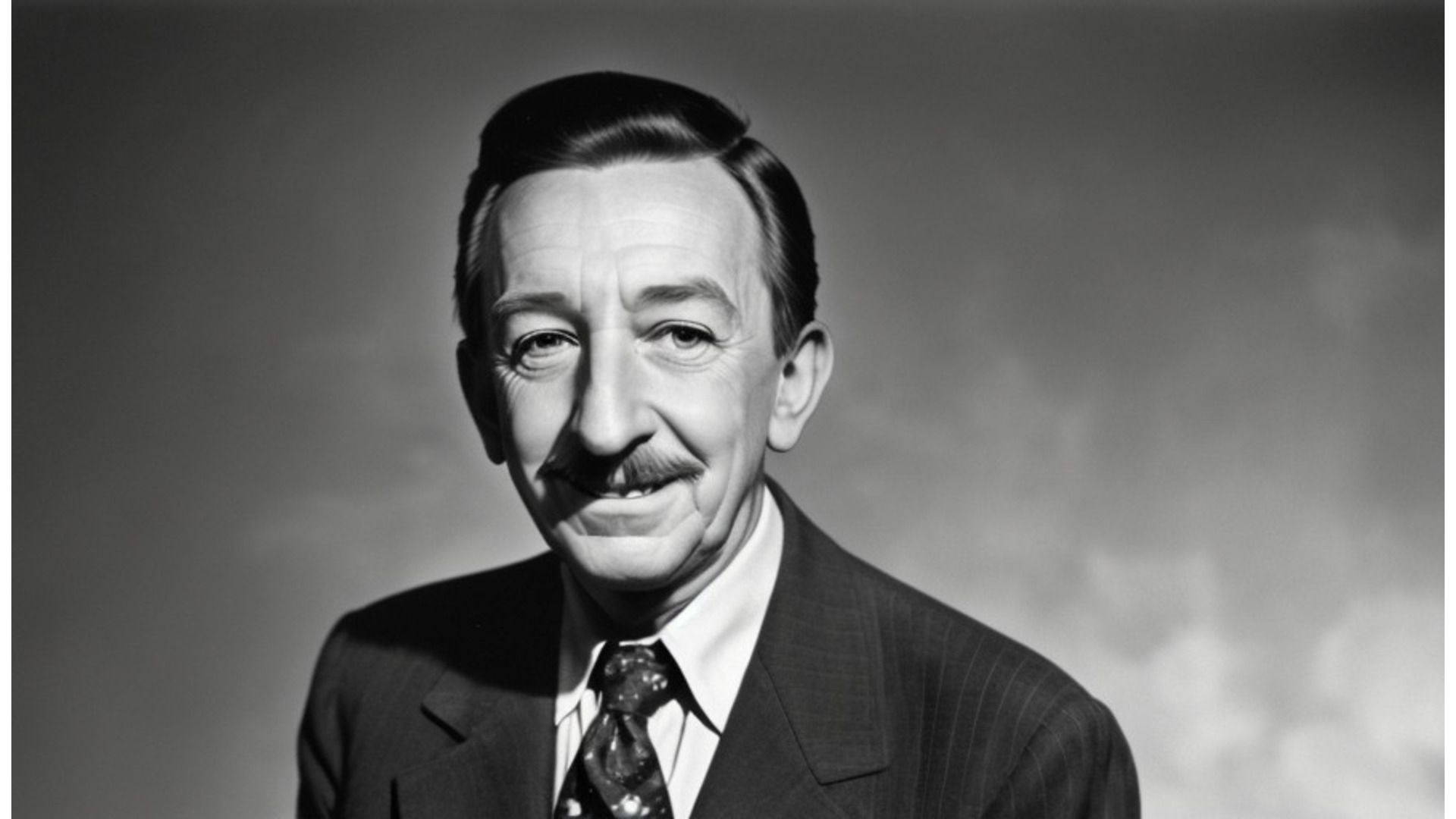 A Bing AI generated image of Walt Disney the founder of Disney in black and white filter