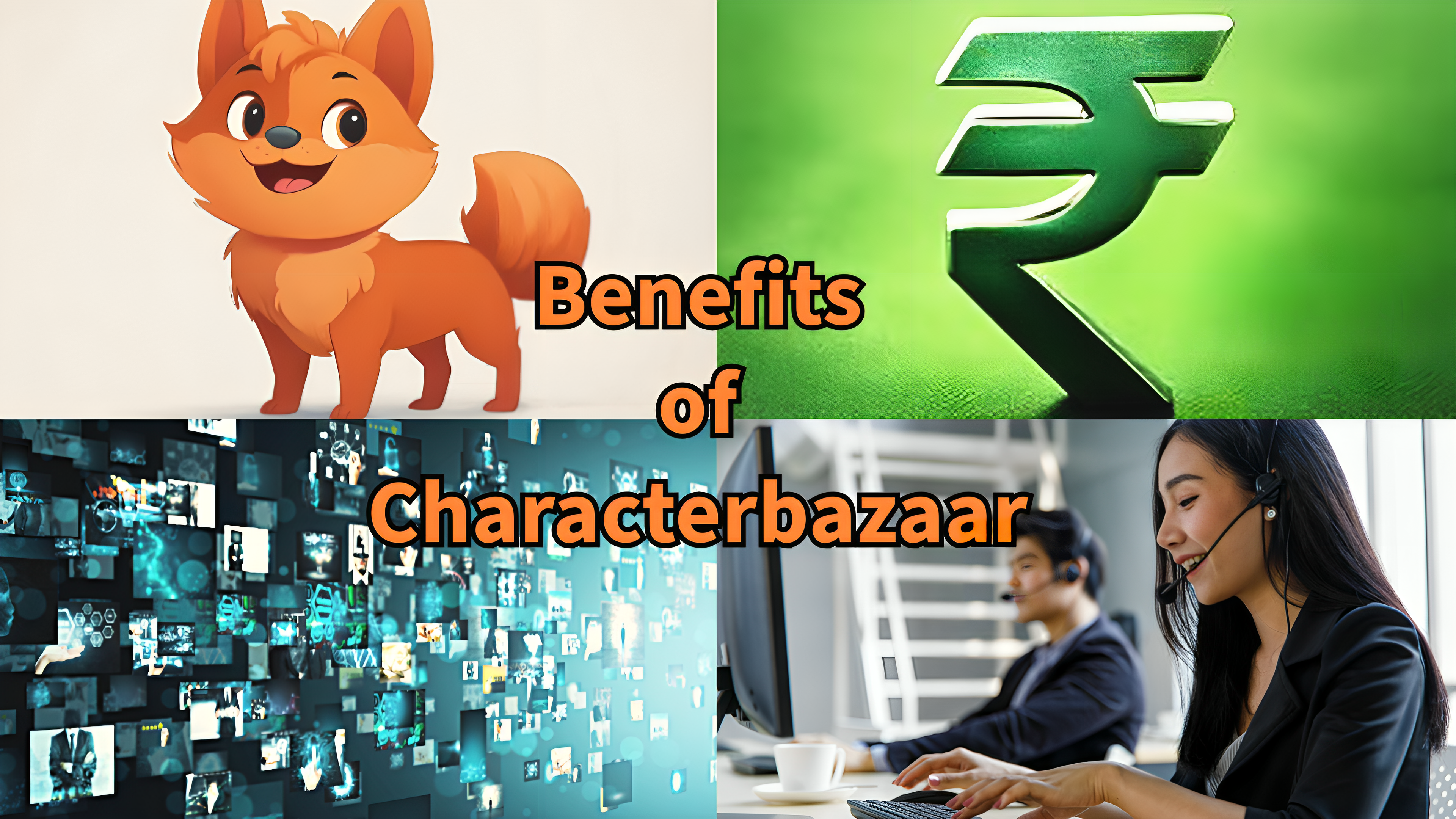 Feature Image of the blog benefit of characterbazaar with some images to show benefits and text of the title benefits of characterbazaar