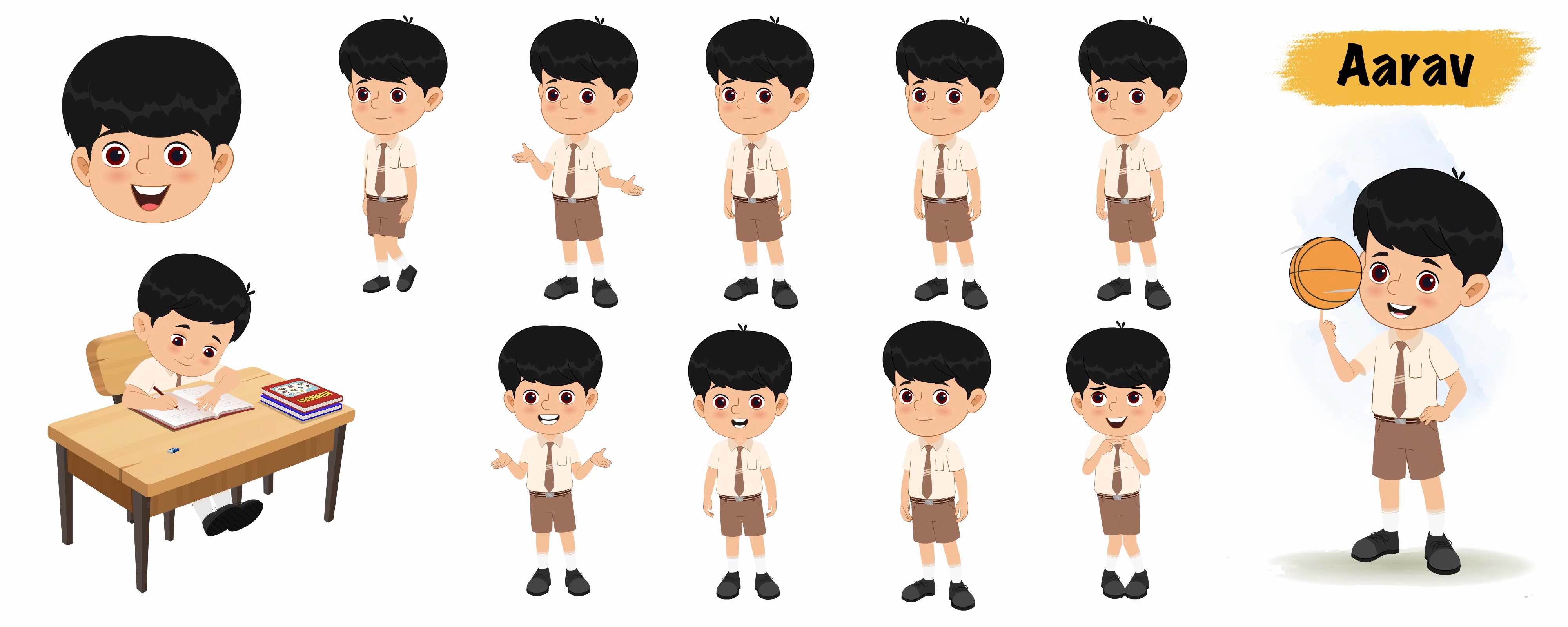 Cute school boy animated vector cartoon character AKA Aarav