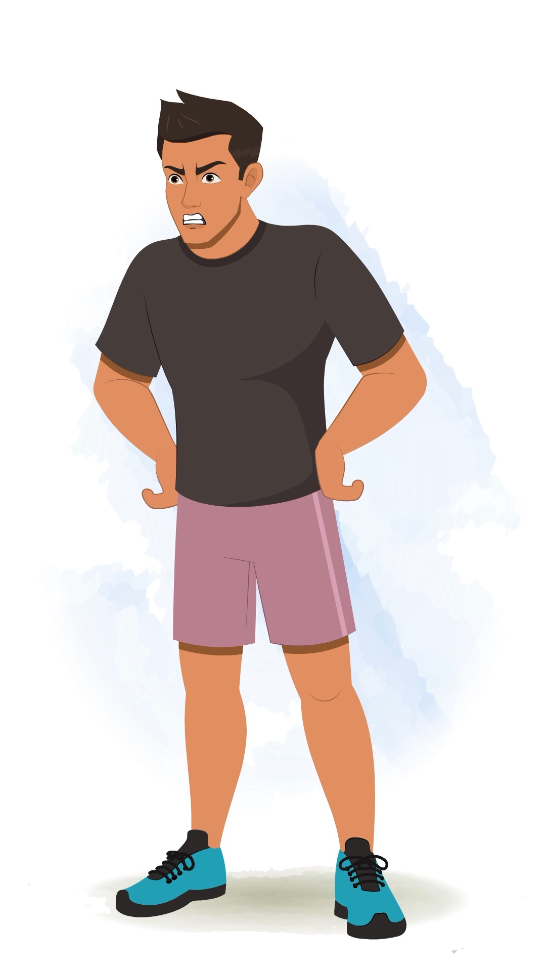 An angry workout man animated cartoon character aka Lovsh