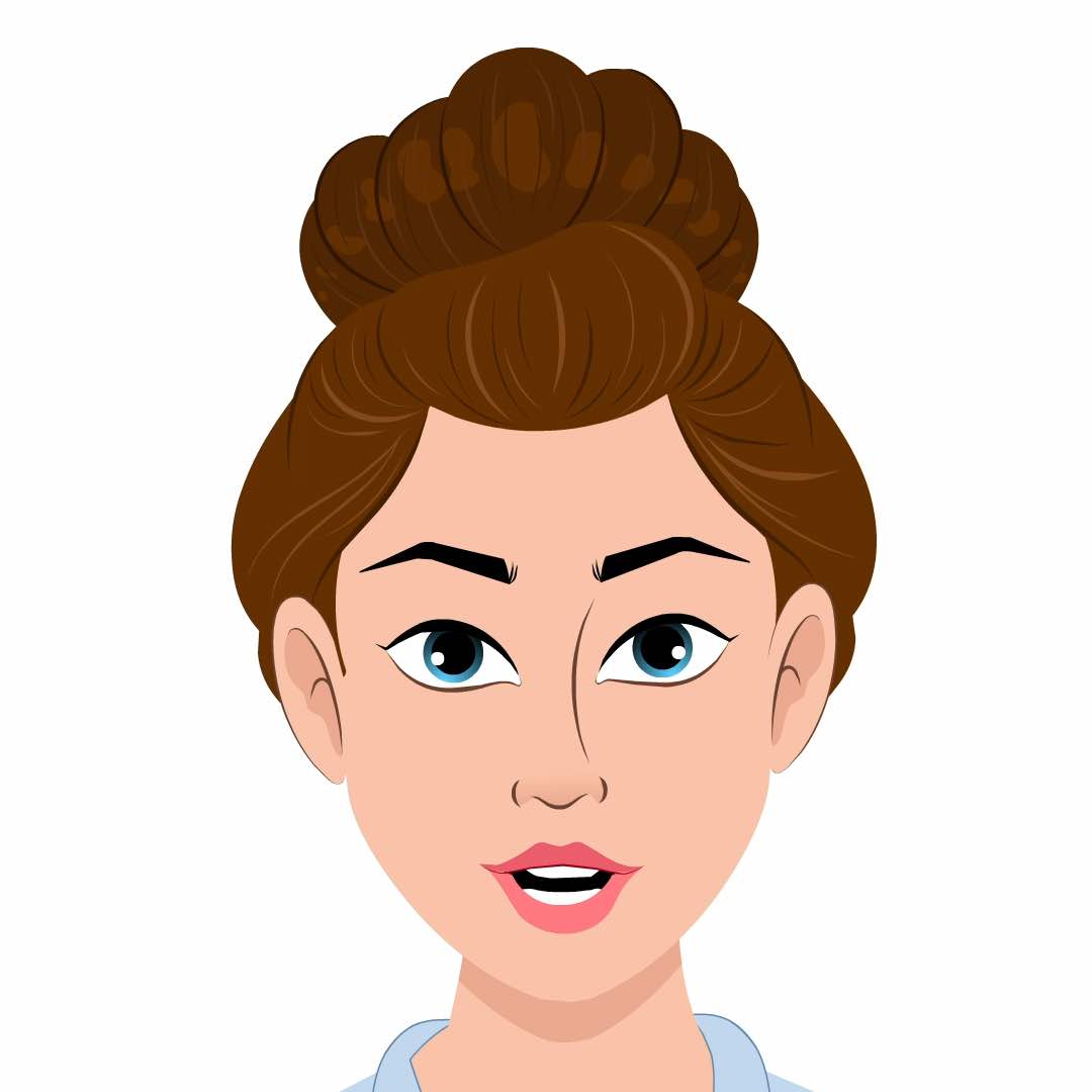 A business woman animated cartoon face with different facial expressions aka ruby