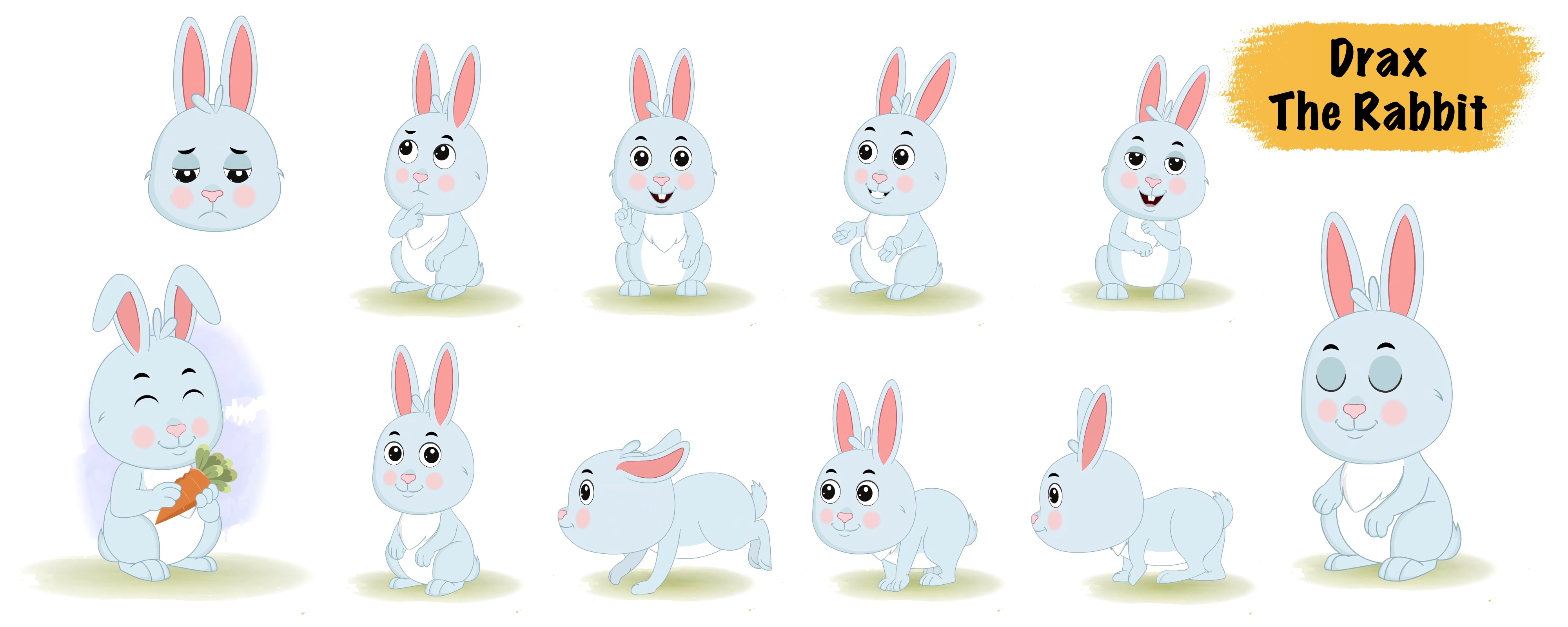 Cute rabbit animated vector cartoon character model sheet AKA Drax The Rabbit