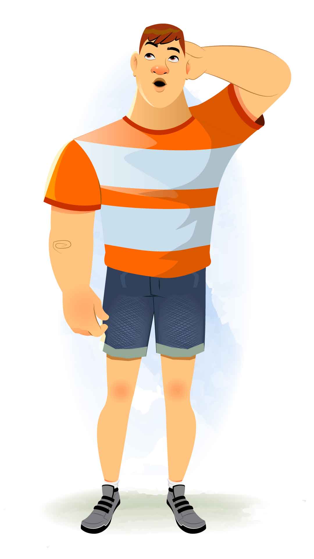 A confused muscular man animated cartoon character aka Monty