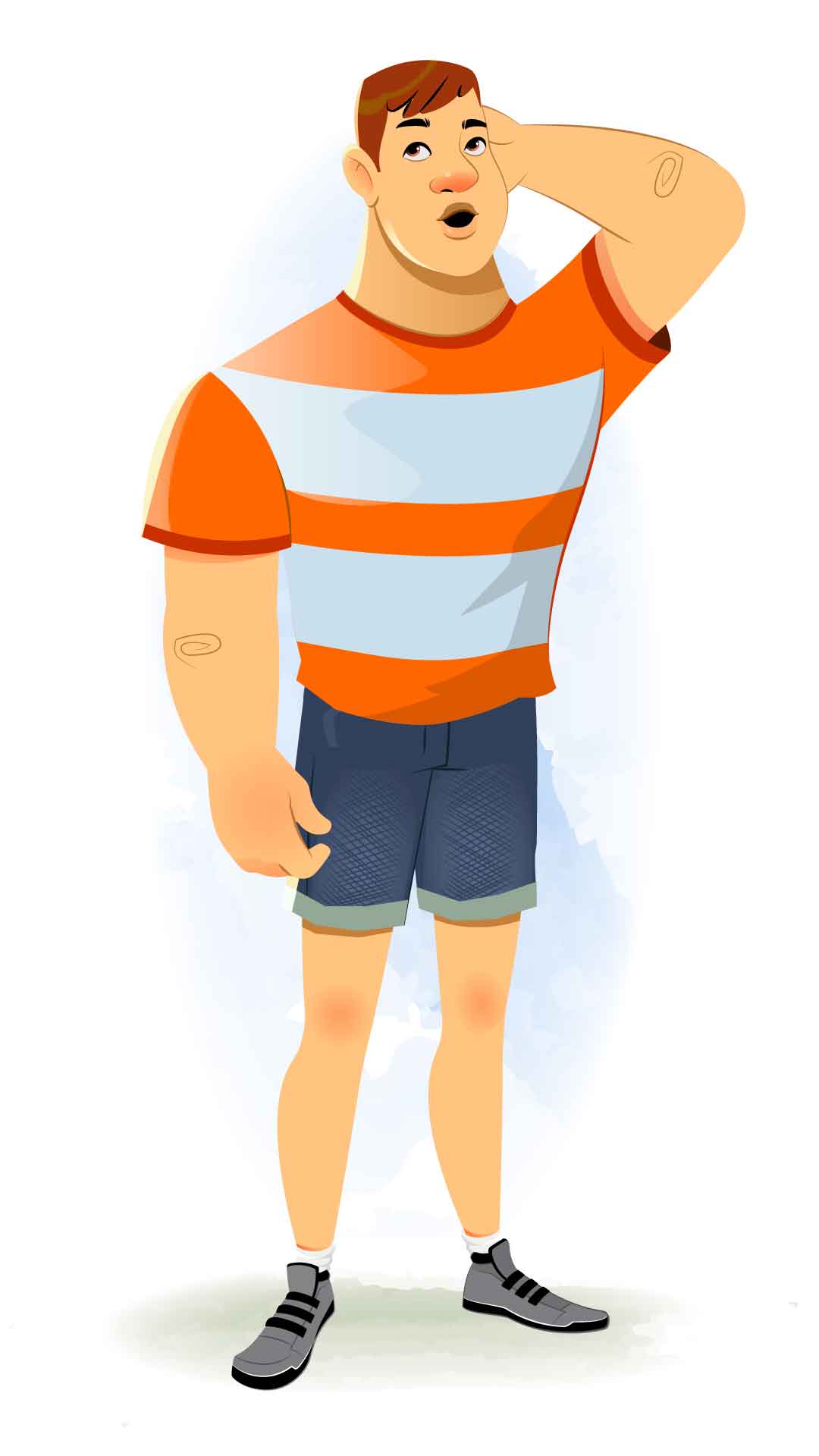 A confused muscular man animated cartoon character aka Monty