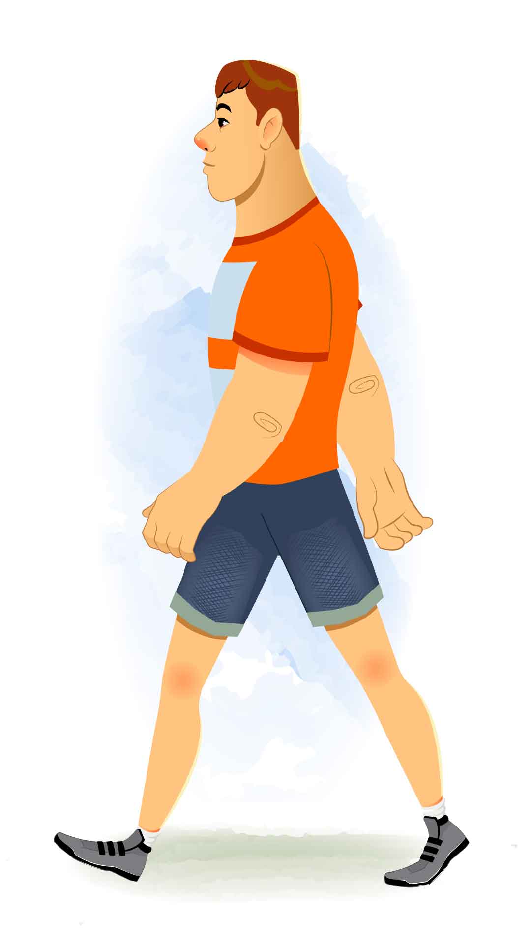 A muscular man walking side view animated cartoon character aka Monty