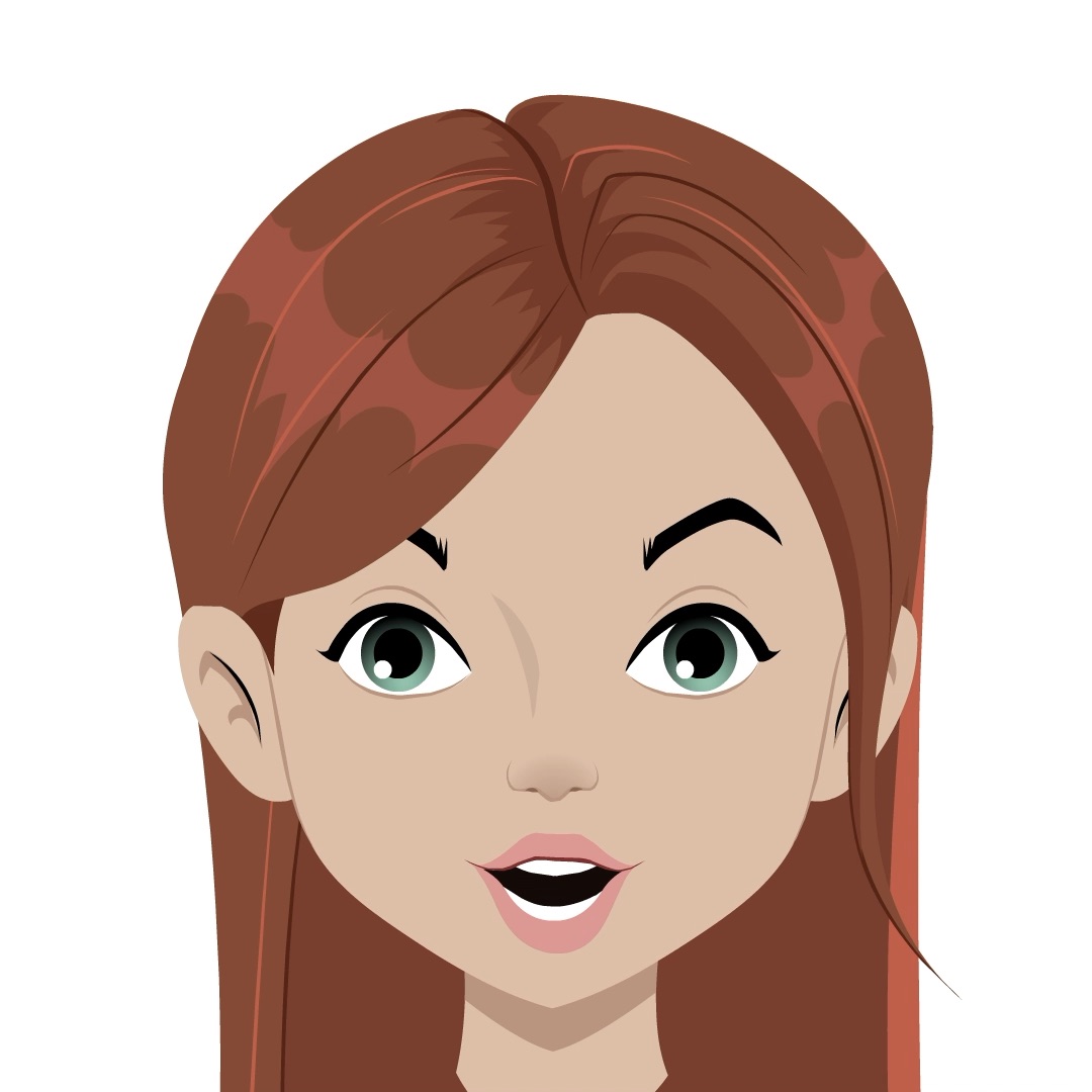 A business woman animated cartoon face with different facial expressions aka eliana