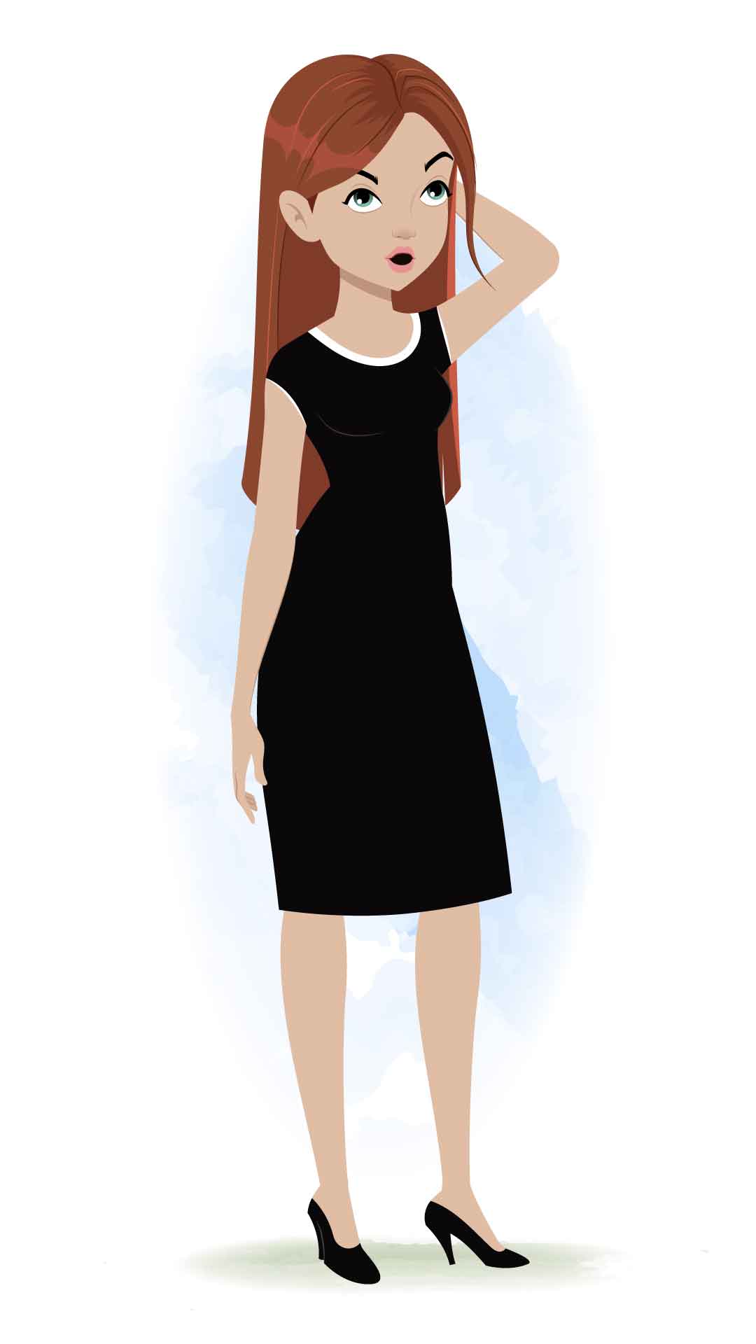 A confused business woman animated cartoon character aka eliana