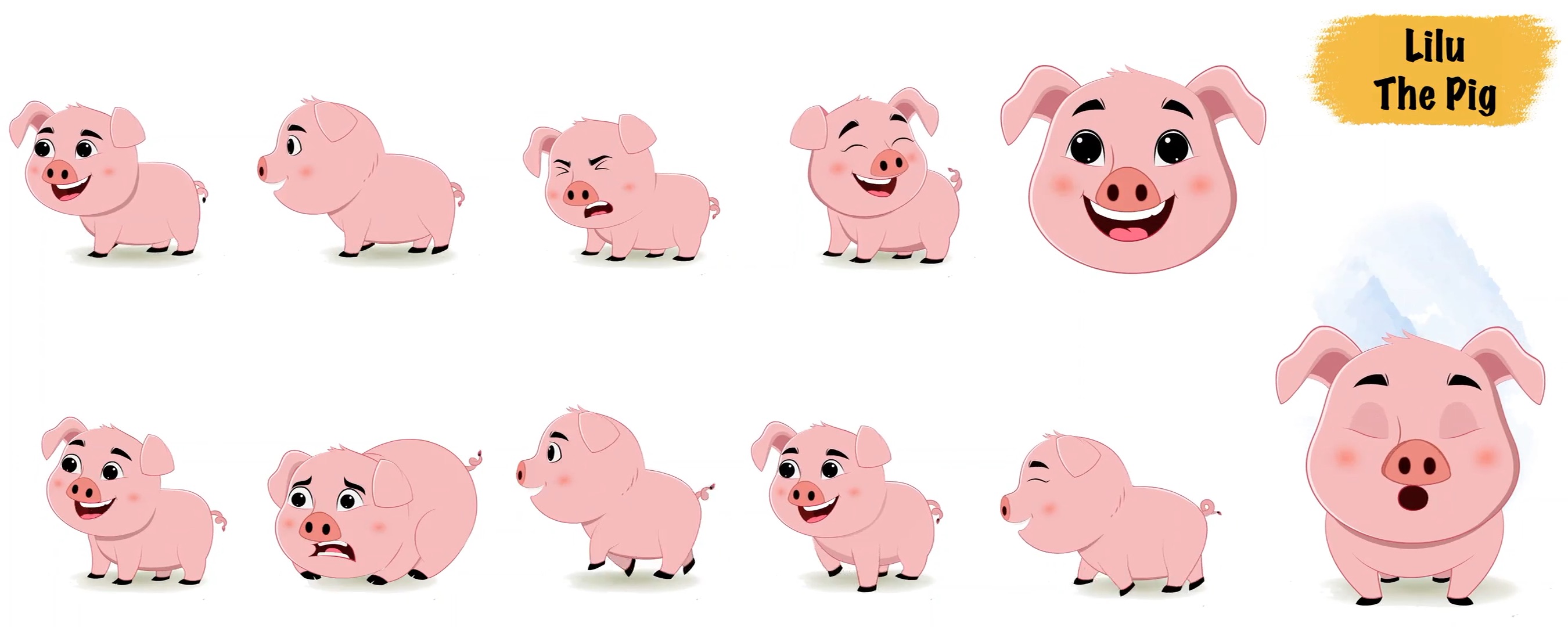 Cute pig animated vector cartoon character model sheet AKA Lilu The Pig