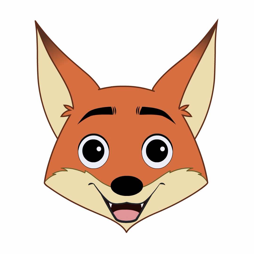 A little fox animated cartoon face with different facial expressions aka fuxo the fox