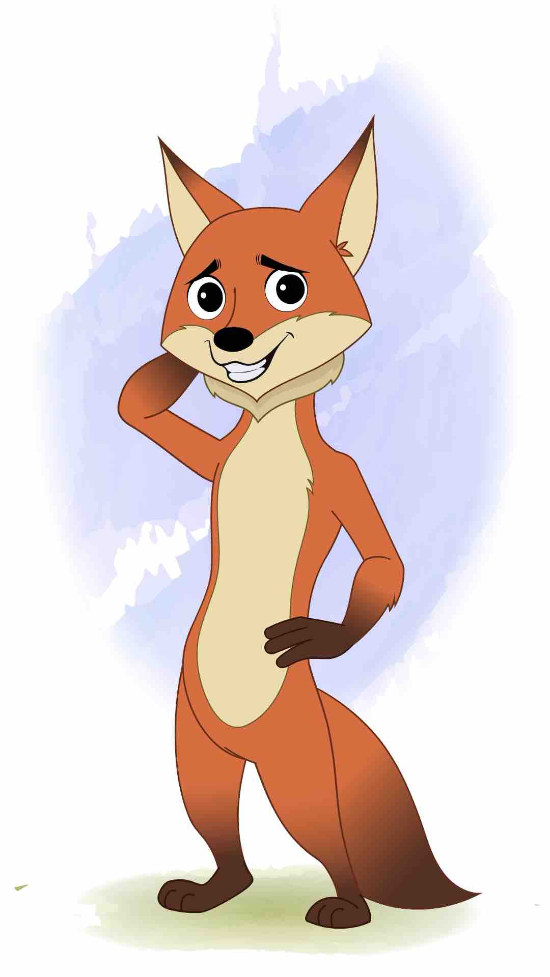 A confused little fox animated cartoon character aka fuxo the fox