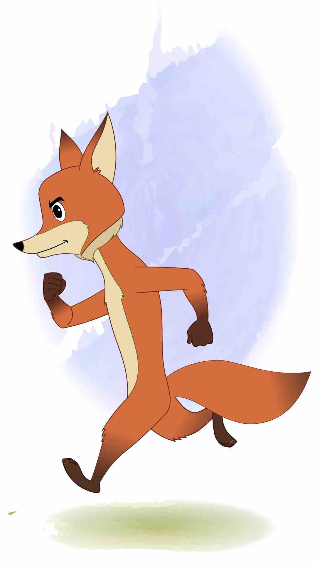 A little fox running fast side view animated cartoon character aka fuxo the fox