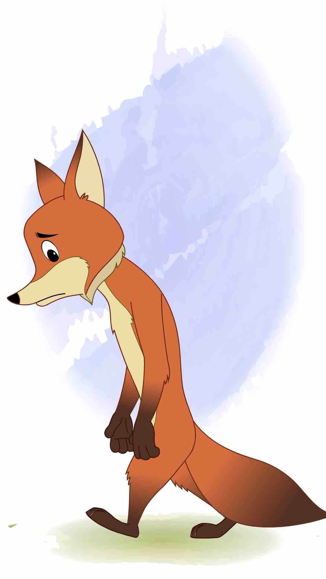 A tired fox walking animated cartoon character aka fuxo the fox