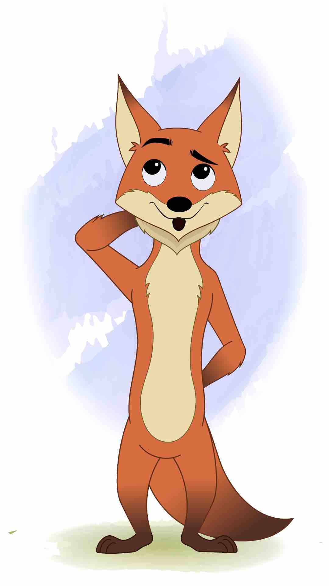 A confused little fox animated cartoon character aka fuxo the fox