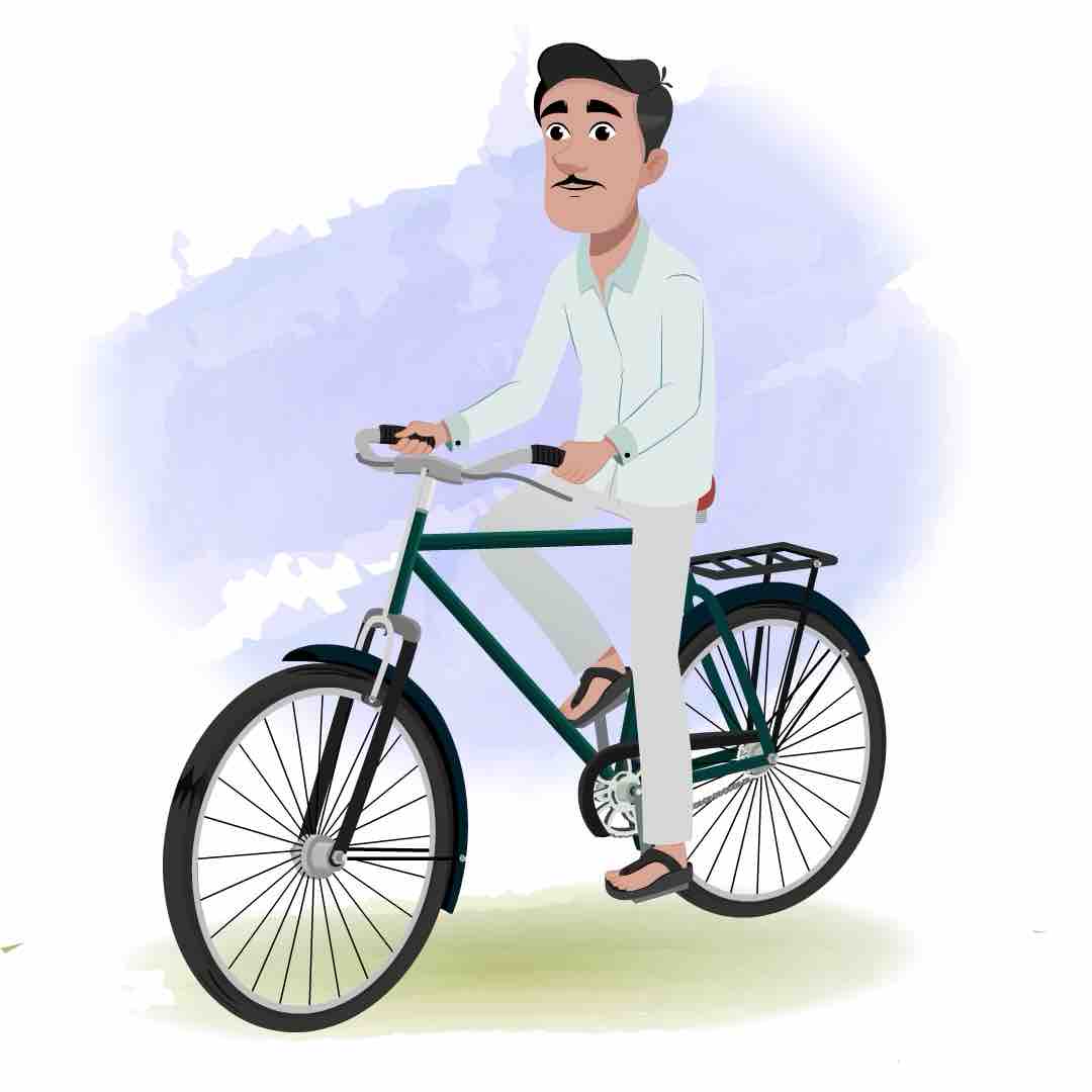 An Indian man riding bicycle animated cartoon character aka ram chandra