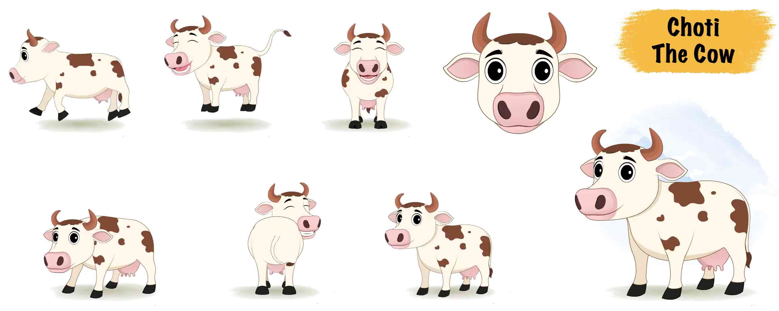 Cow animated vector cartoon character model sheet AKA Choti The Cow