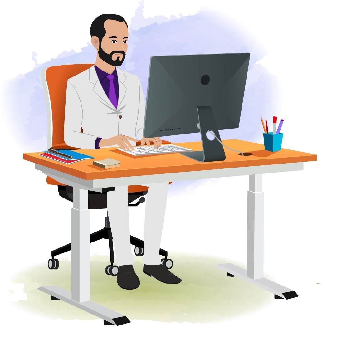 A businessman animated cartoon character working on a computer aka Jonathan