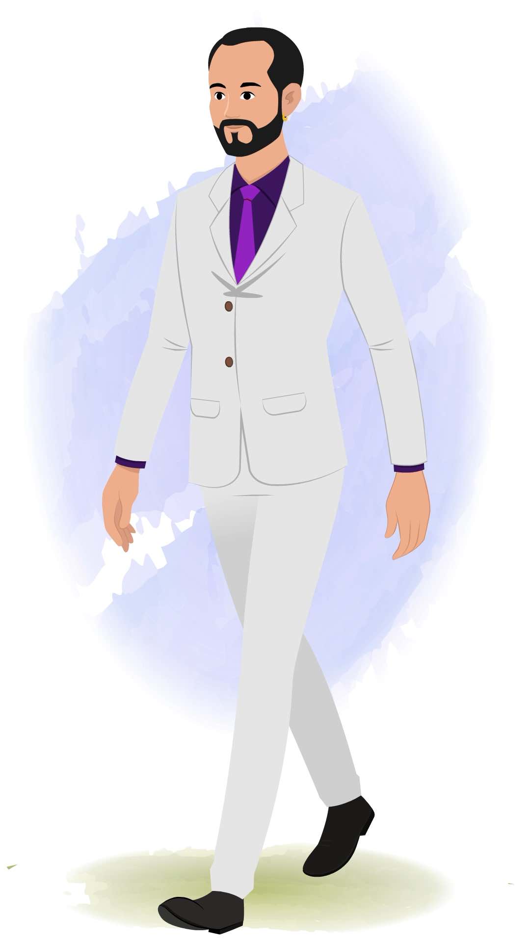 A businessman 3/4 front view/three quarter view walking animated cartoon character aka Jonathan