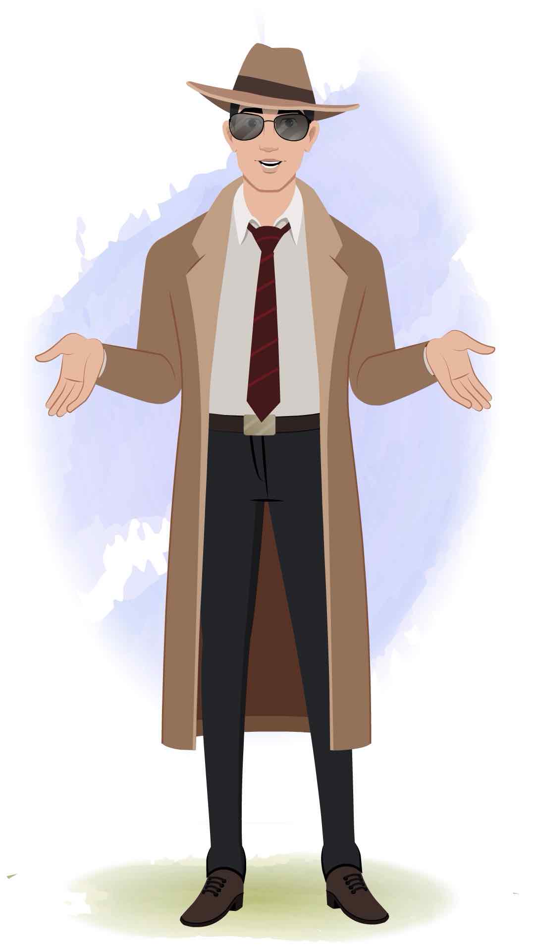 A detective man talking animated cartoon character aka mr. bakshi