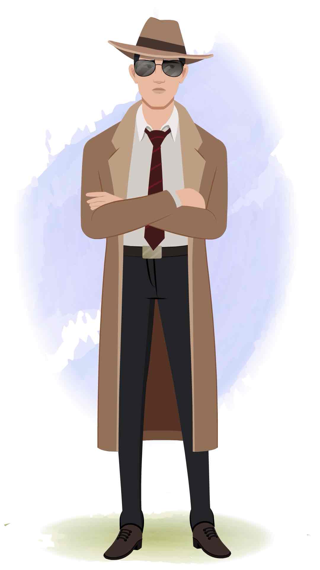 An annoyed detective man animated cartoon character aka mr. bakshi