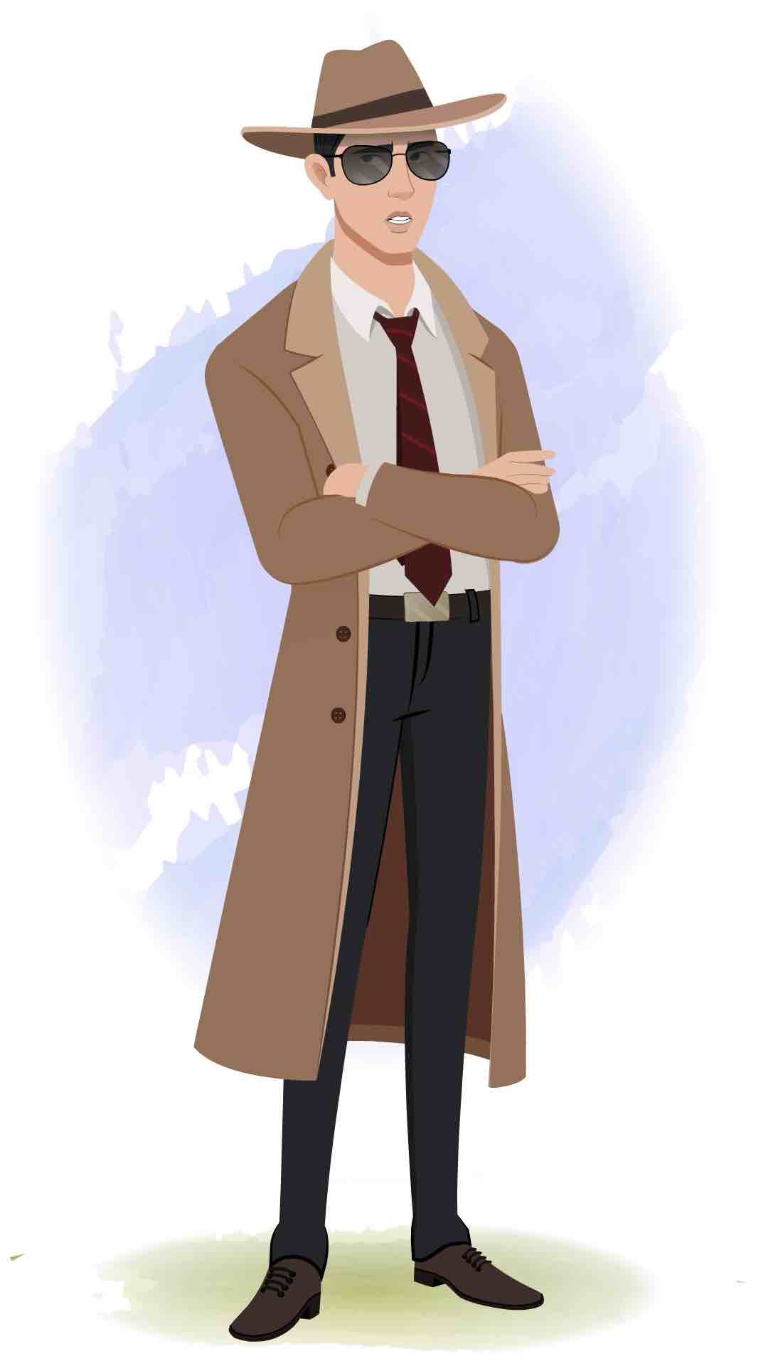 An annoyed Man detective animated cartoon character aka Mr Bakshi