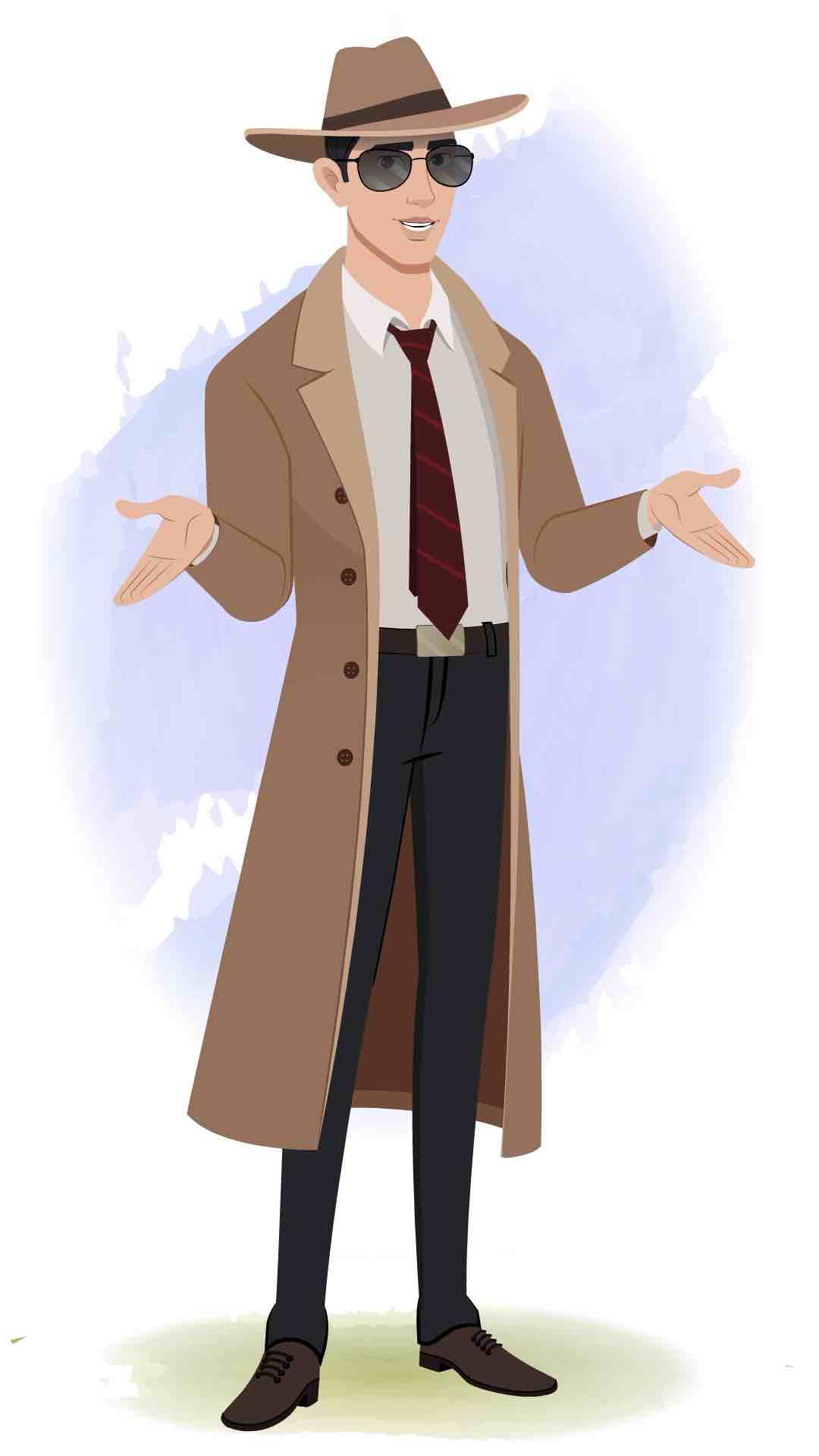 A detective man talking animated cartoon character aka mr bakshi