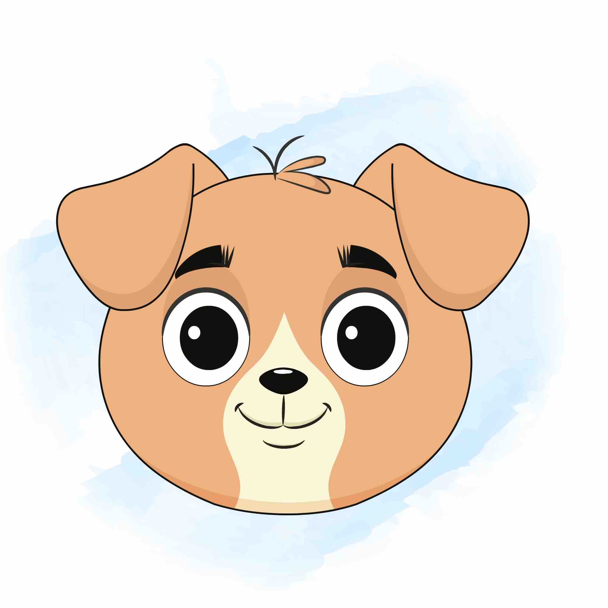 A little dog animated cartoon face with different facial expressions aka rocky the dog