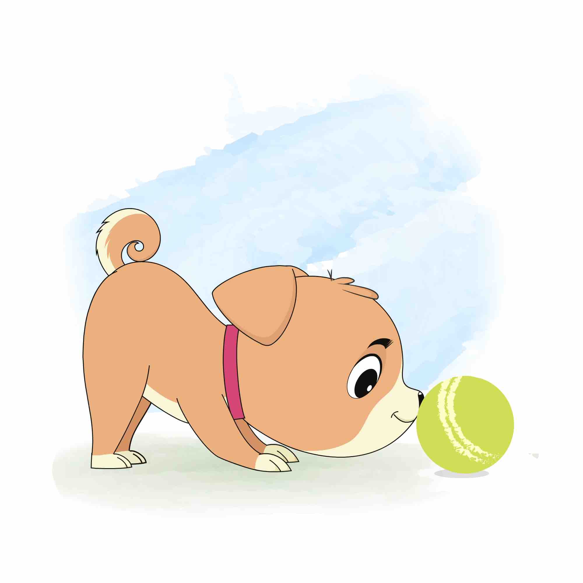 A little dog playing with ball animated cartoon character aka rocky the dog