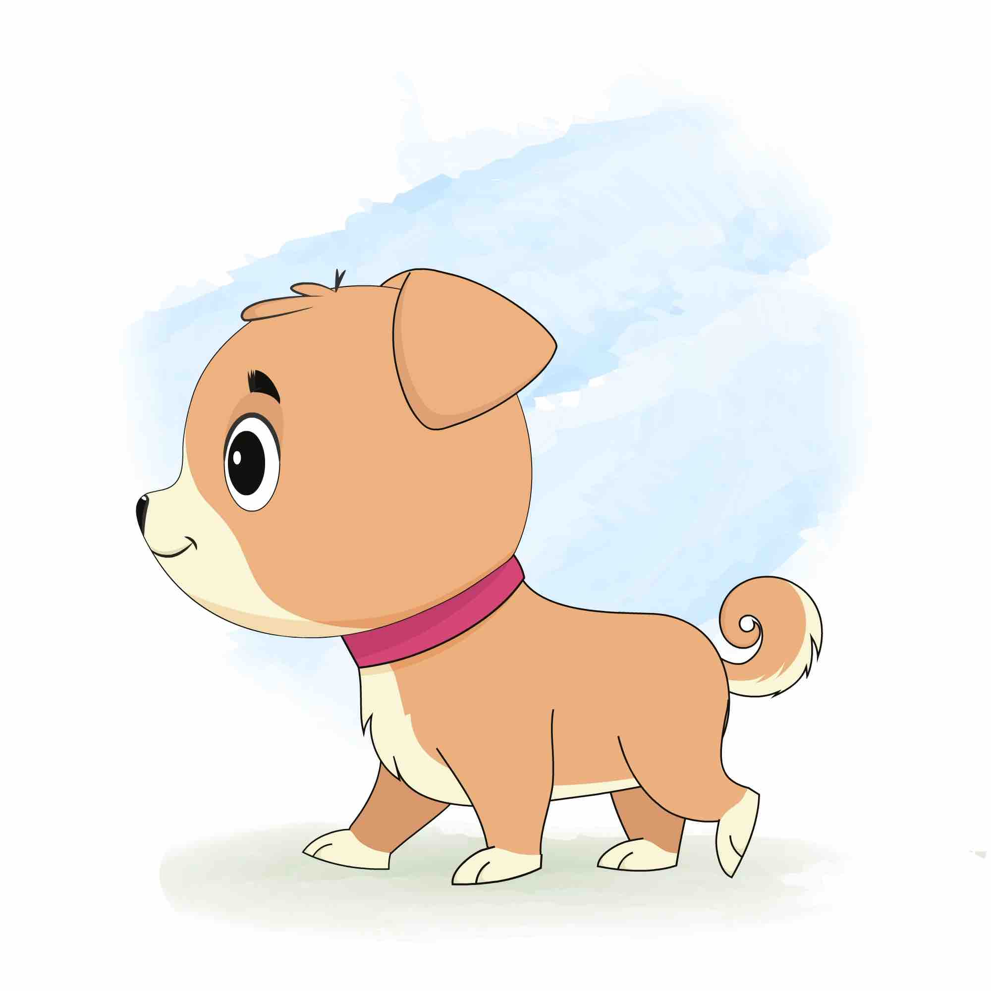 A little dog walking side view animated cartoon character aka rocky the dog