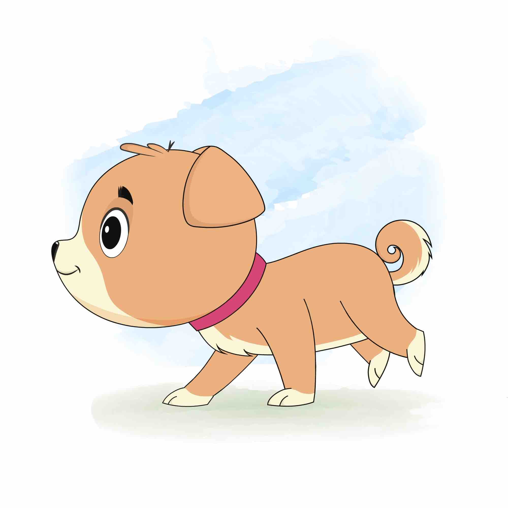 A little dog running fast side view animated cartoon character aka rocky the dog