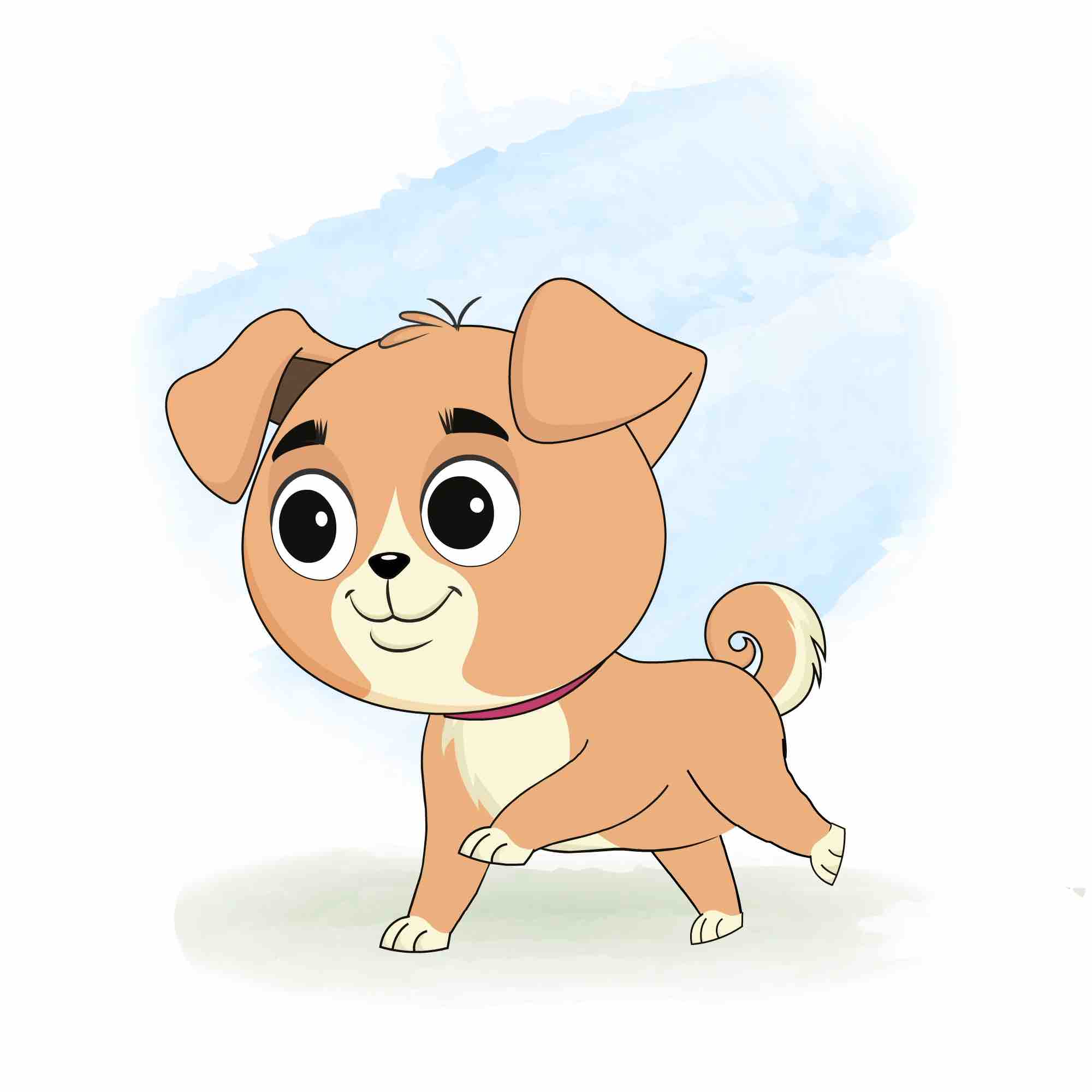 A little dog running three quarter view animated cartoon character aka rocky the dog