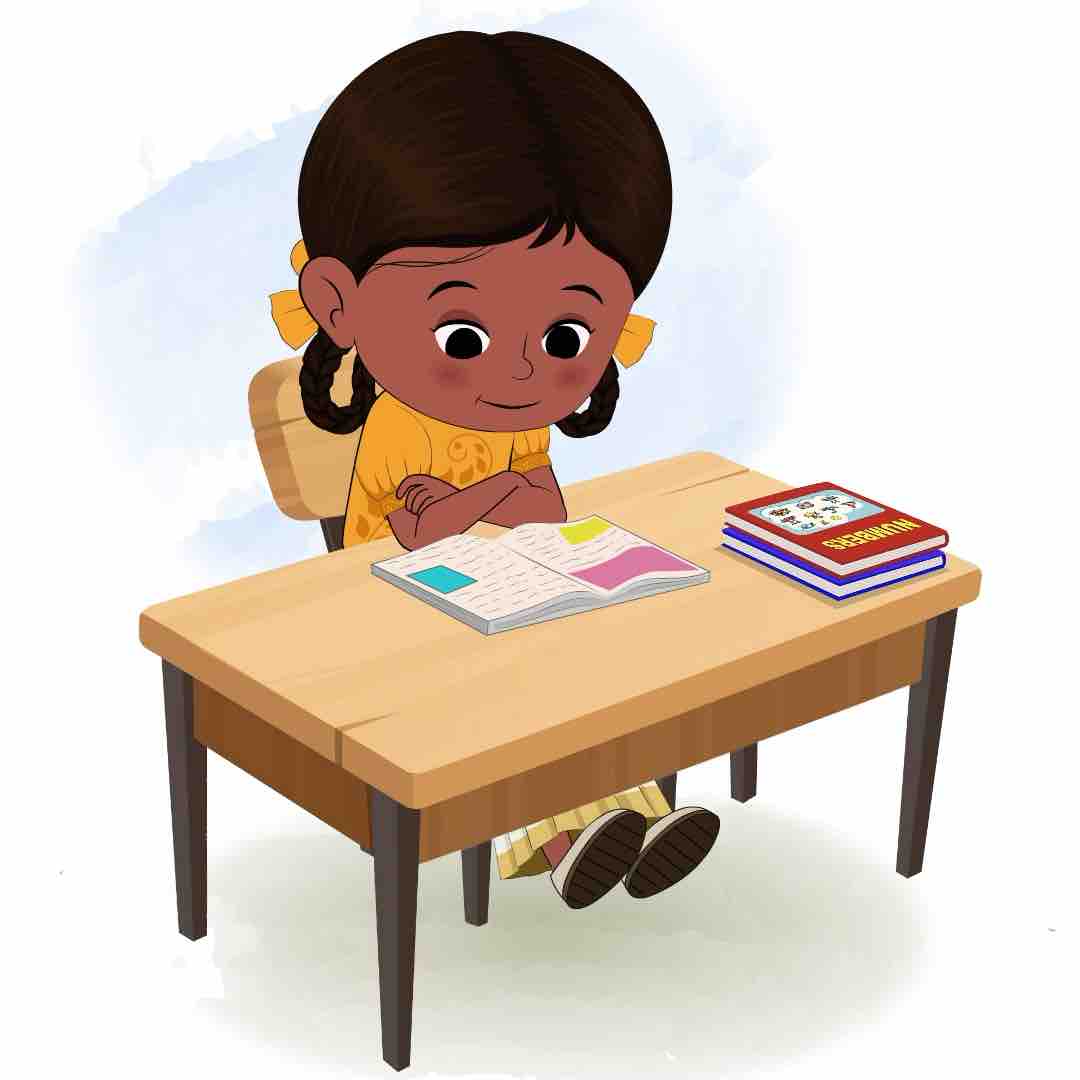 A little girl reading a book and sitting on the table animated cartoon character aka tara