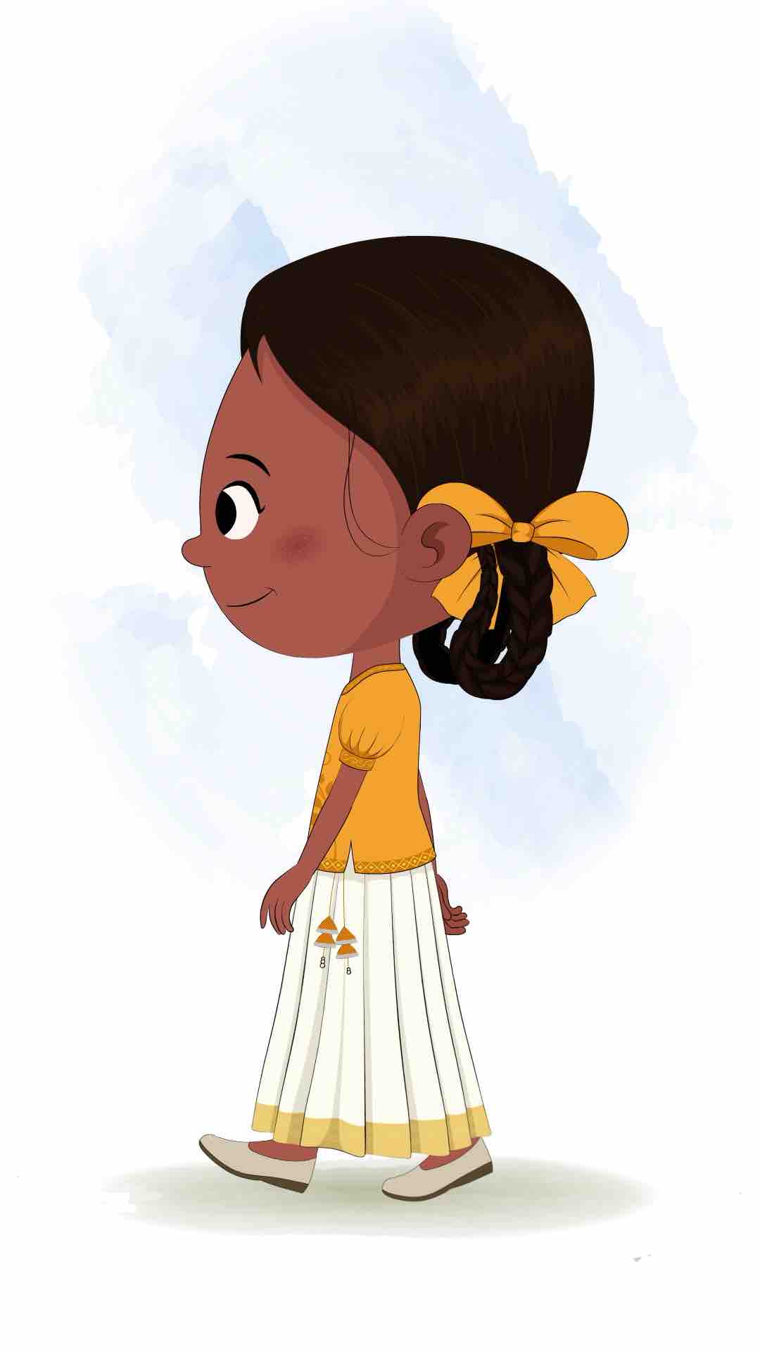 A little girl walking side view animated cartoon character aka tara