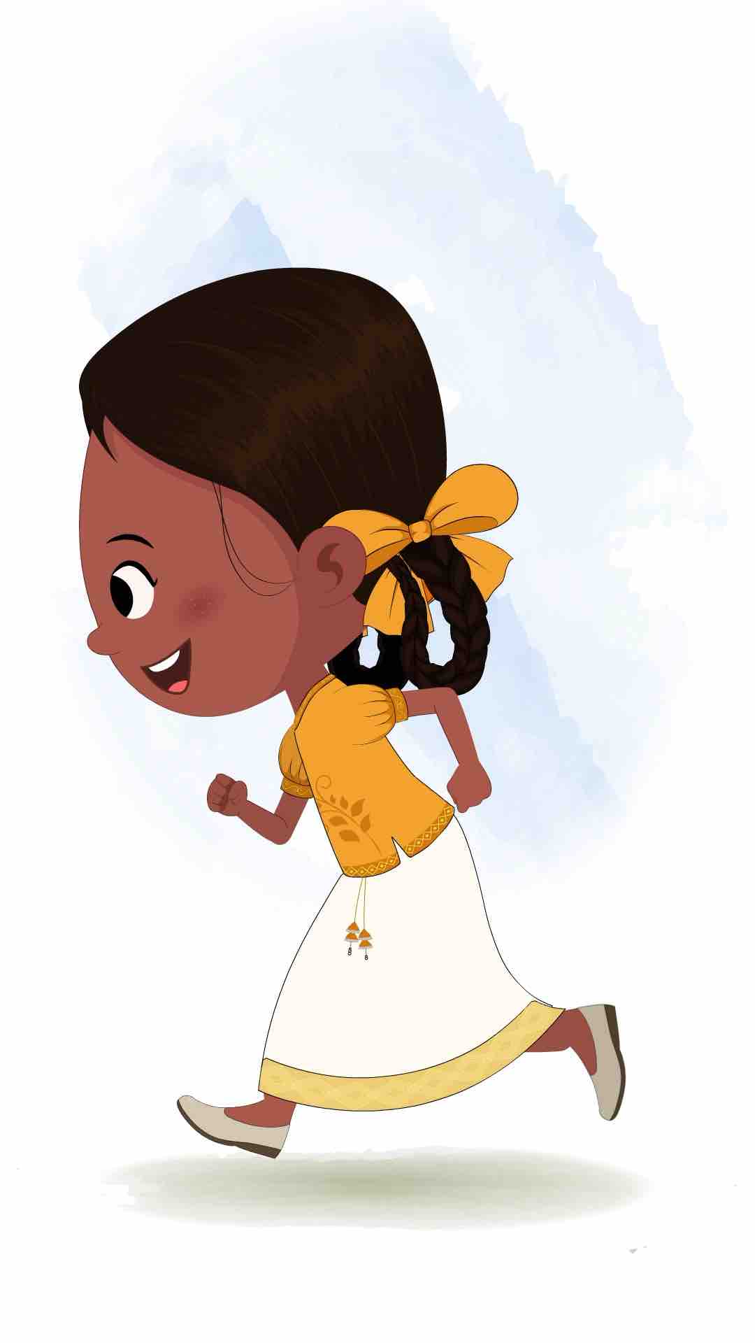 A little girl running fast side view animated cartoon character aka tara