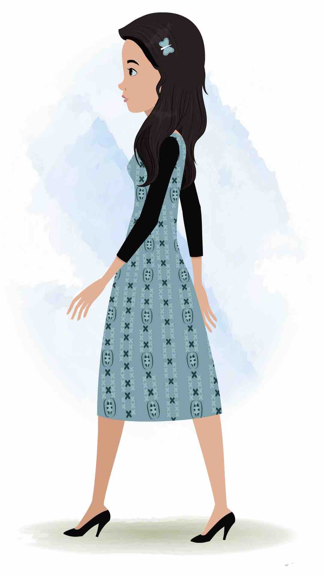 A female teacher walking side view animated cartoon character aka renna