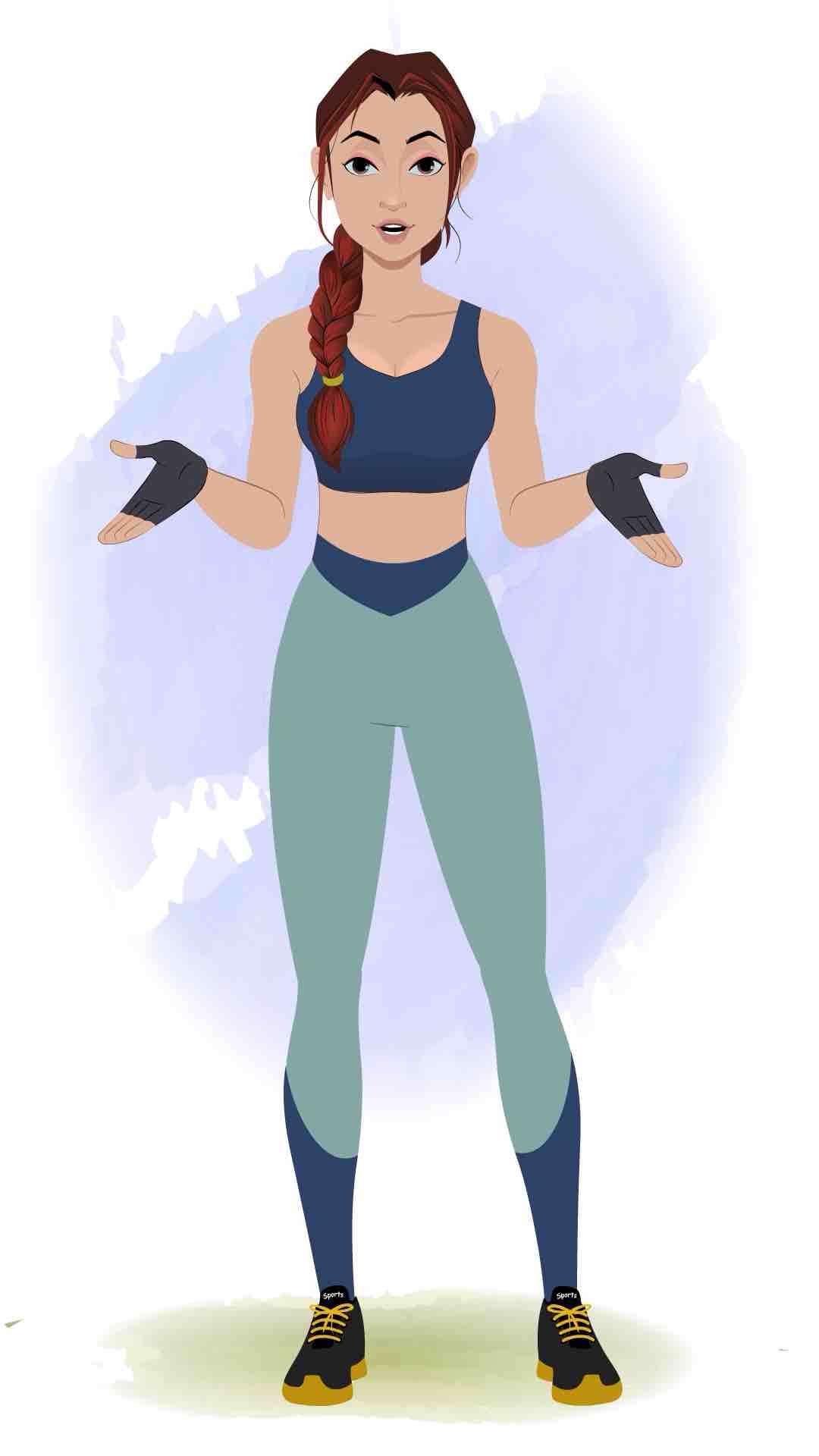 A workout female talking animated cartoon character aka olivia