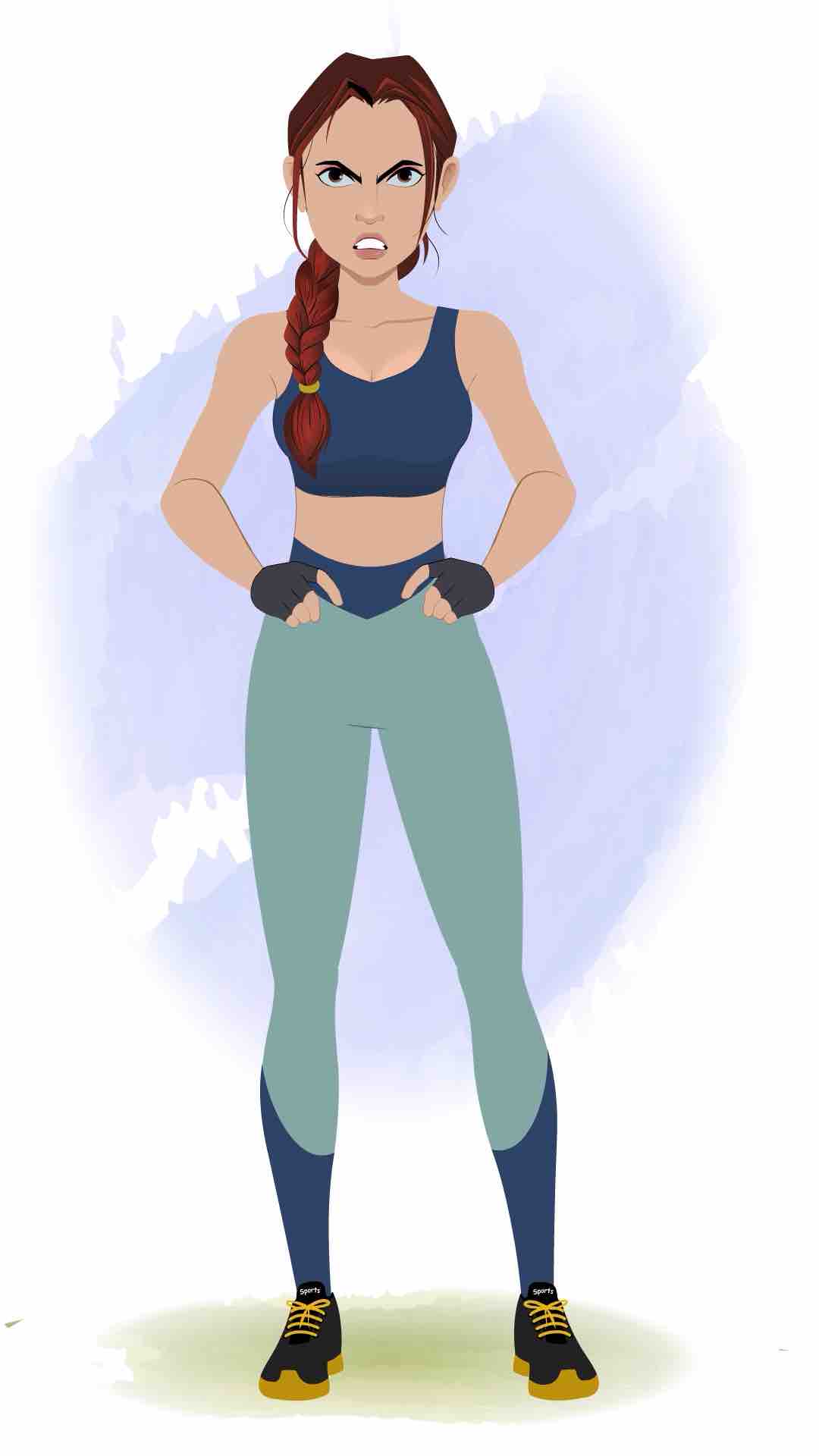 An angry workout female animated cartoon character aka olivia