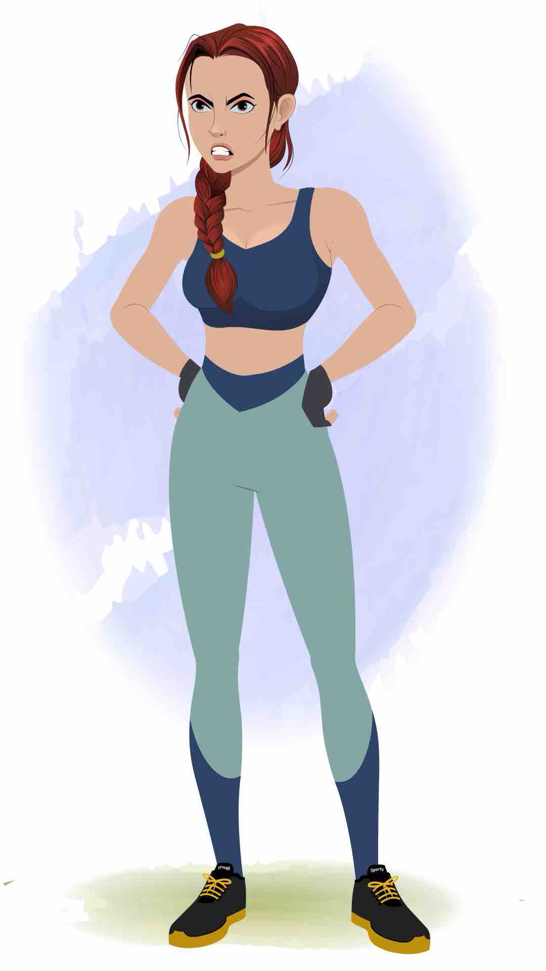 An angry workout female animated cartoon character aka olivia