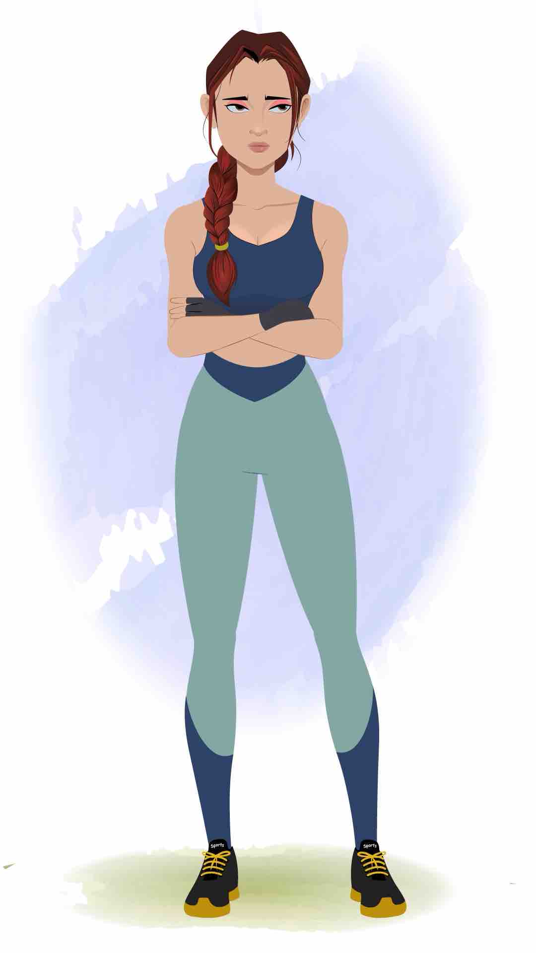 An annoyed workout female animated cartoon character aka olivia