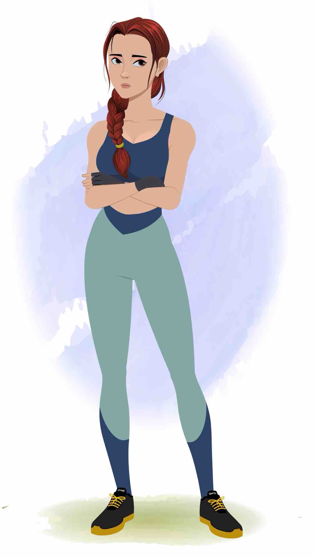 An annoyed workout female animated cartoon character aka olivia