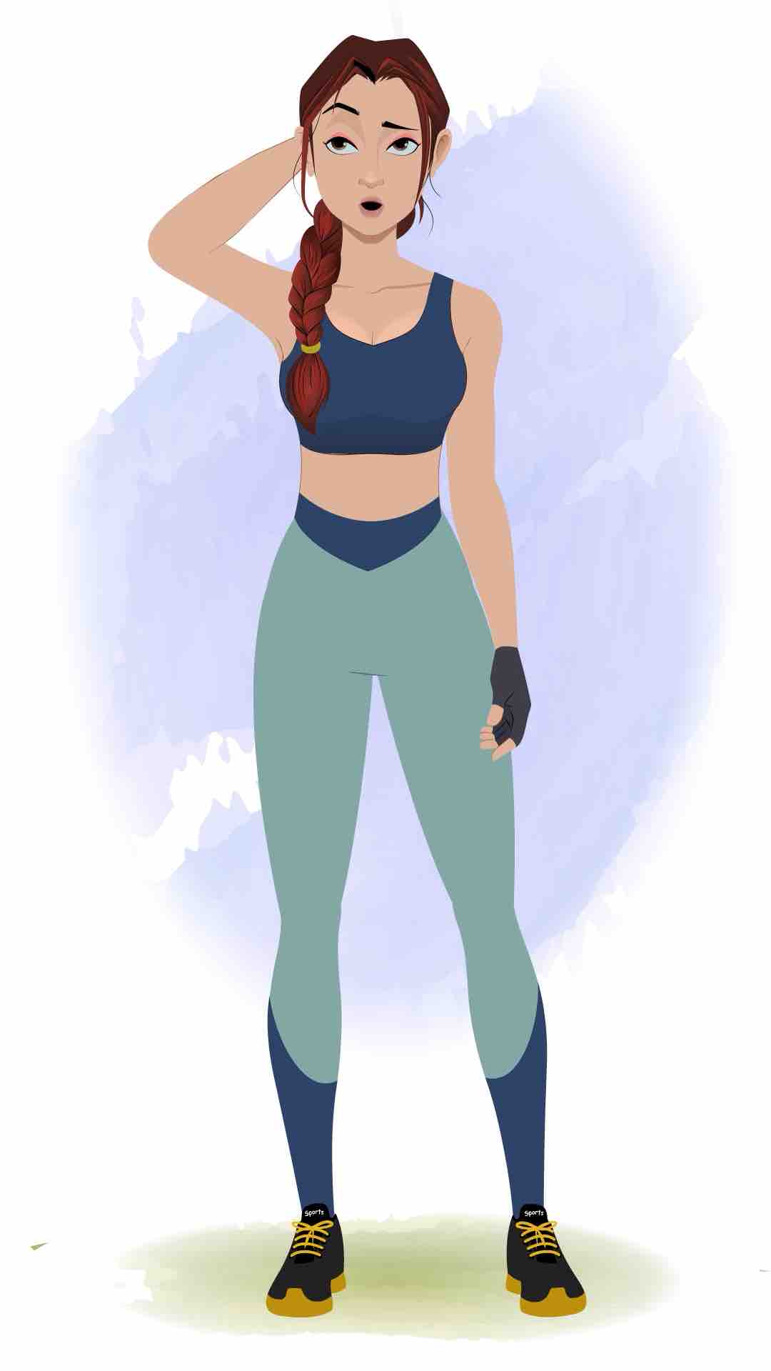 A confused workout female animated cartoon character aka olivia