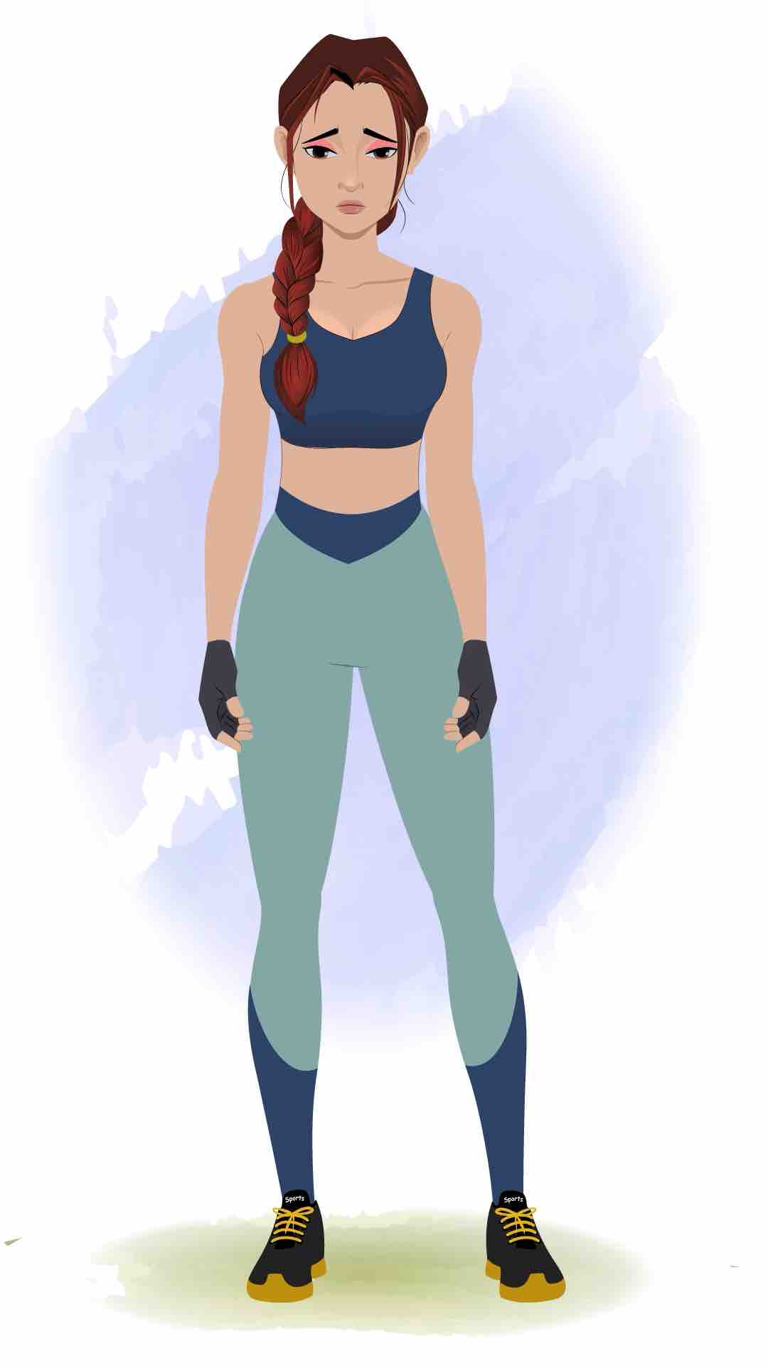 A workout female sad animated cartoon character aka olivia