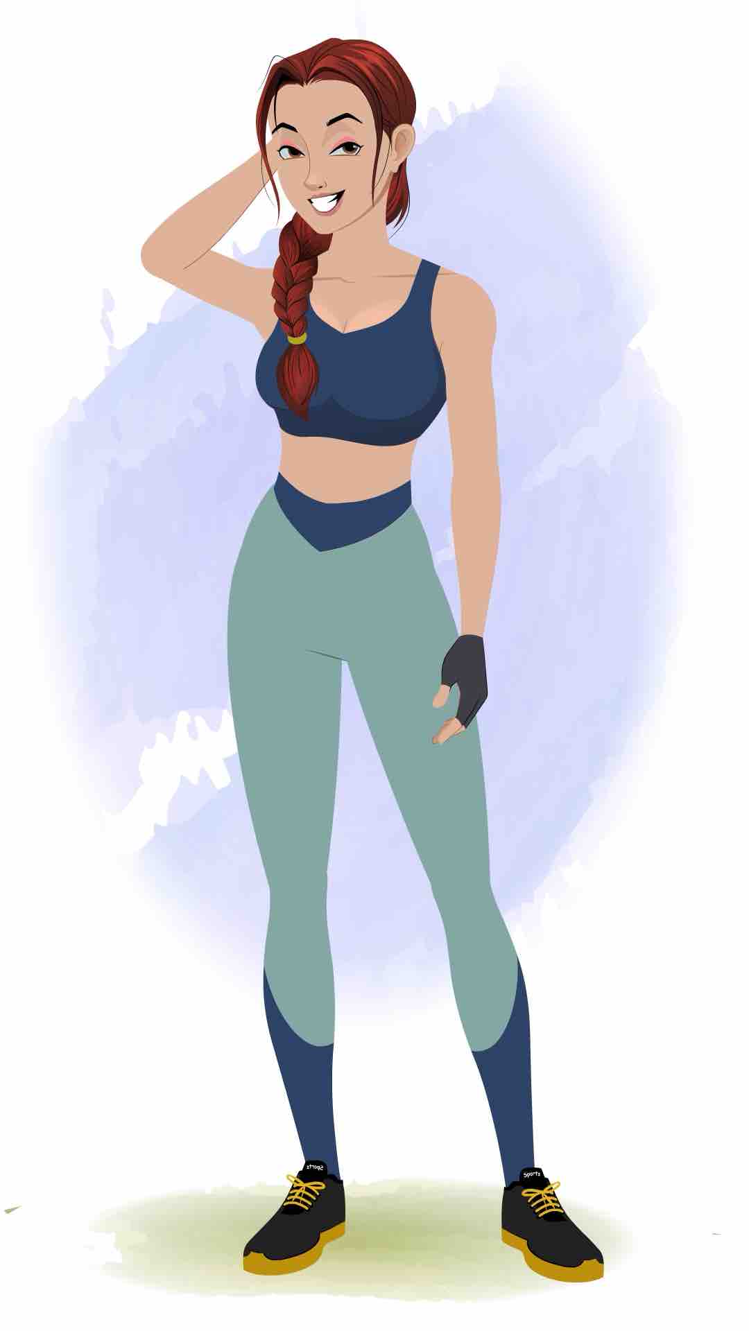 A nervous workout female animated cartoon character aka olivia