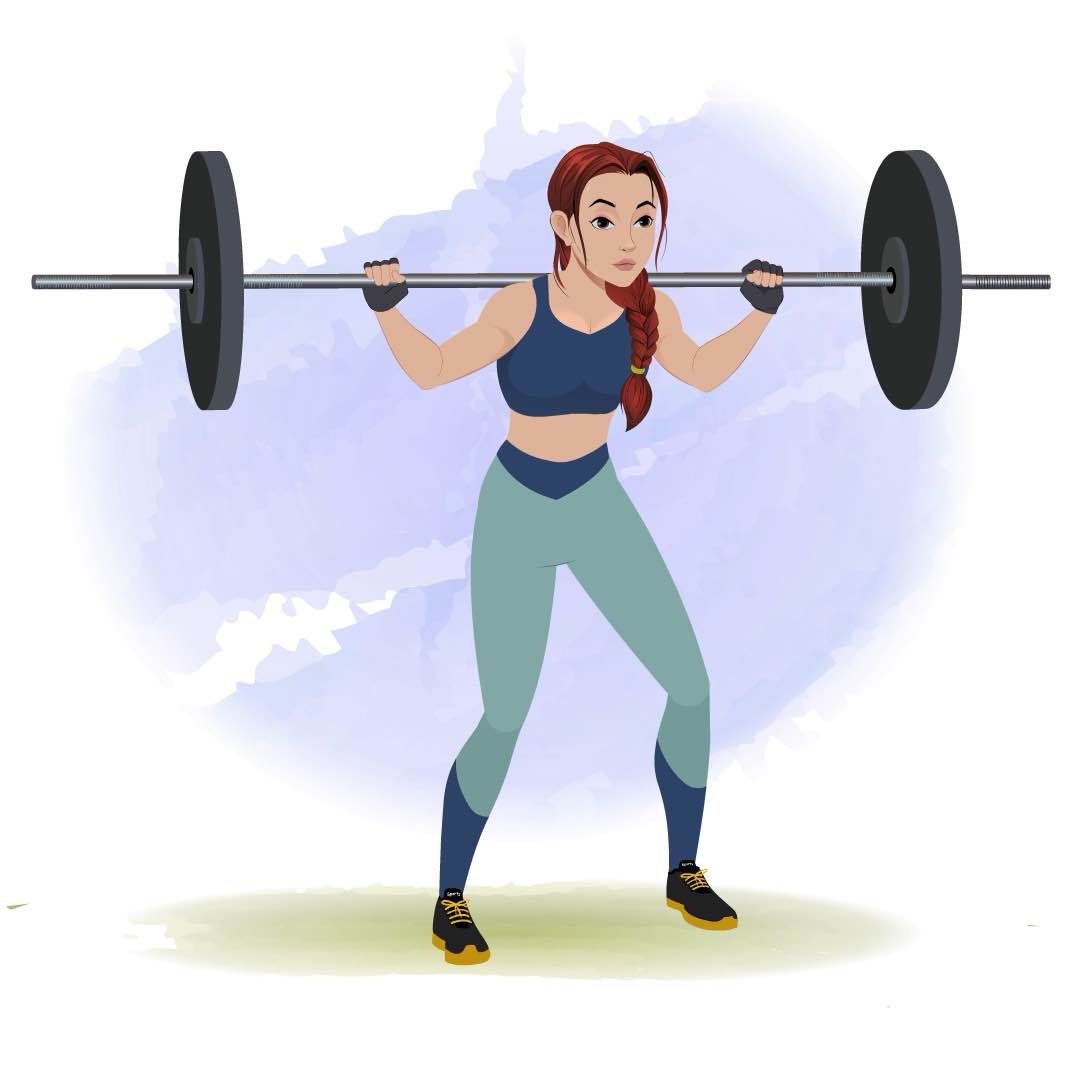 A workout female weightlifter is lifting a barbell with weights aka olivia