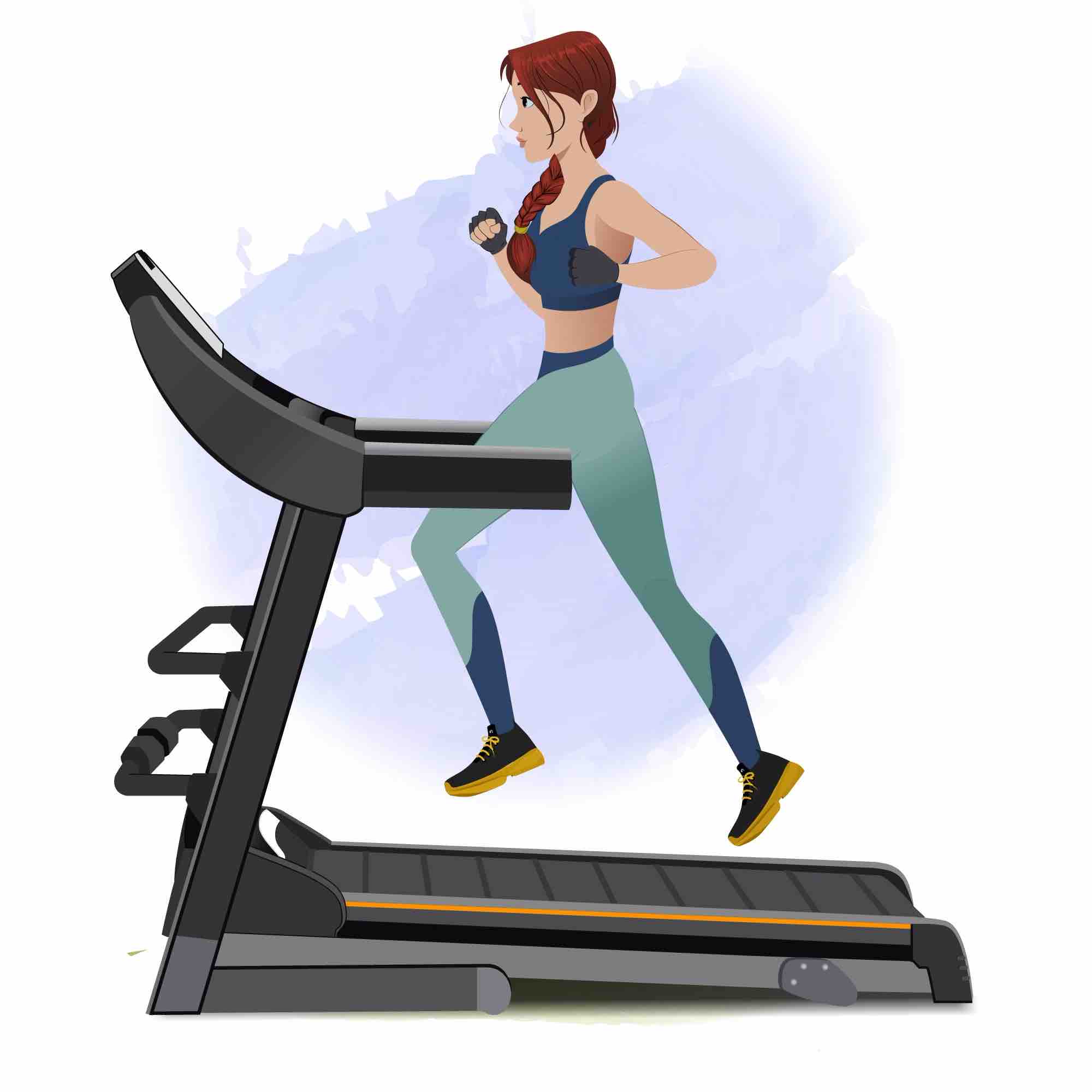 A workout female running on treadmill animated cartoon character aka olivia