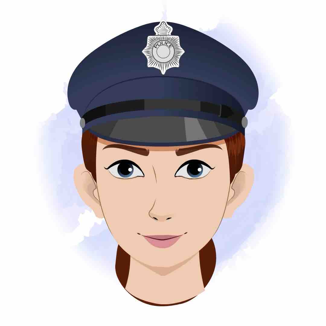 A female police animated cartoon face with different facial expressions aka miss emma