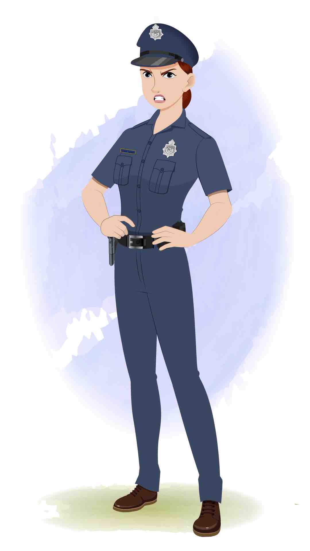 An angry female police animated cartoon character aka miss emma