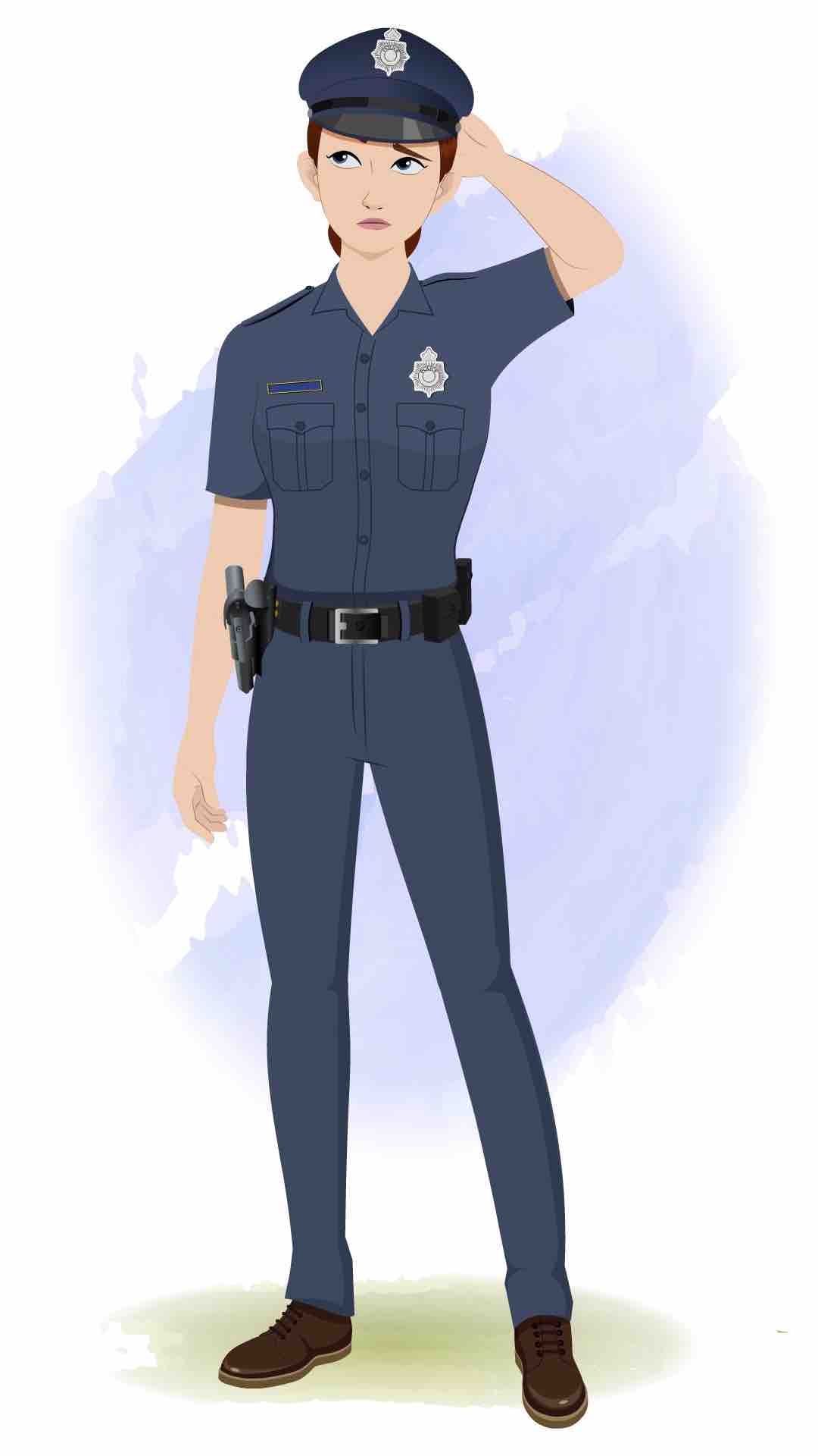 A confused female police animated cartoon character aka miss emma