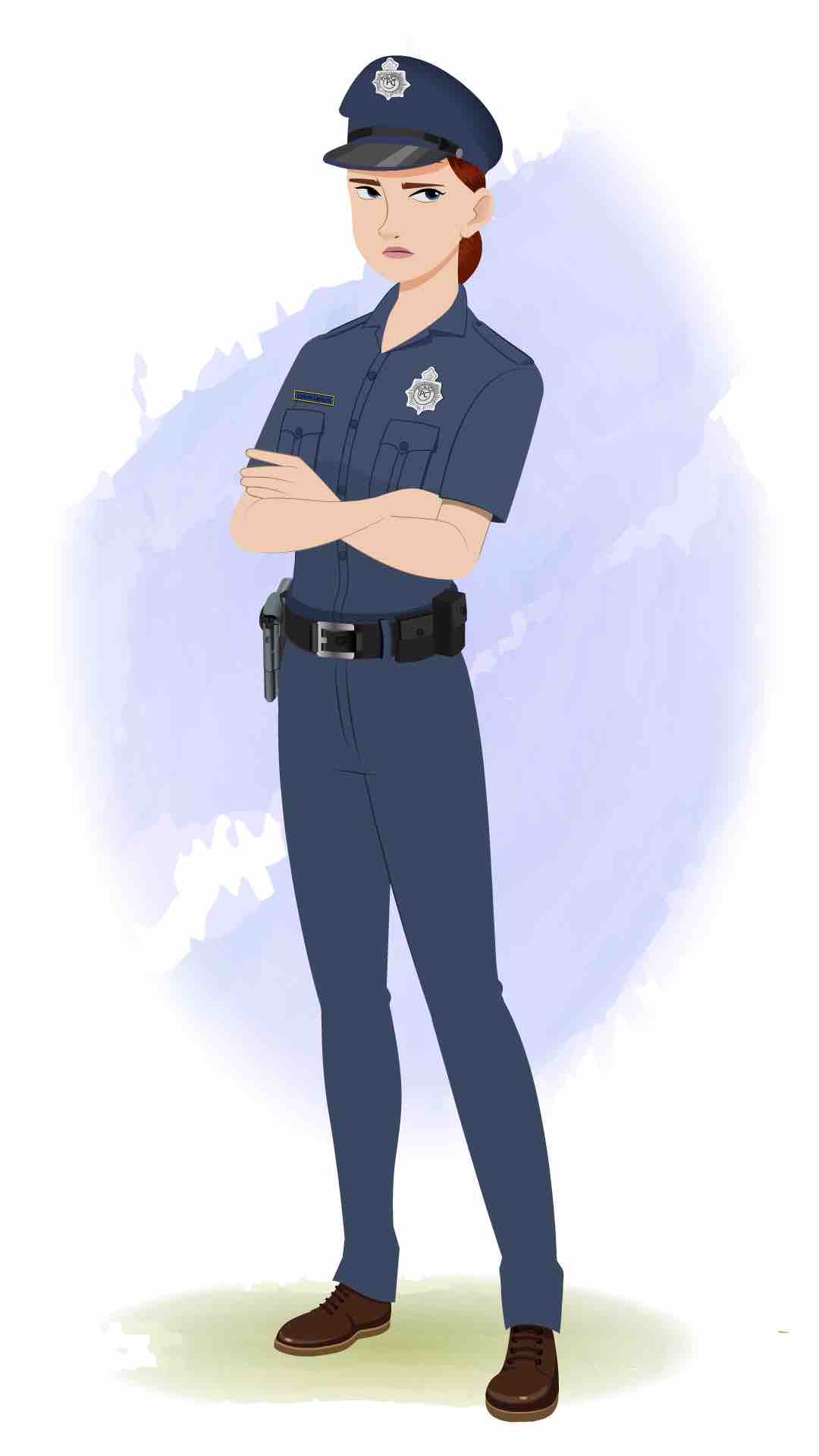 An annoyed female police animated cartoon character aka miss emma