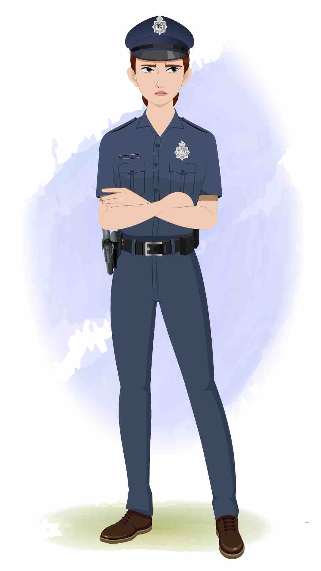 An annoyed female police animated cartoon character aka miss emma